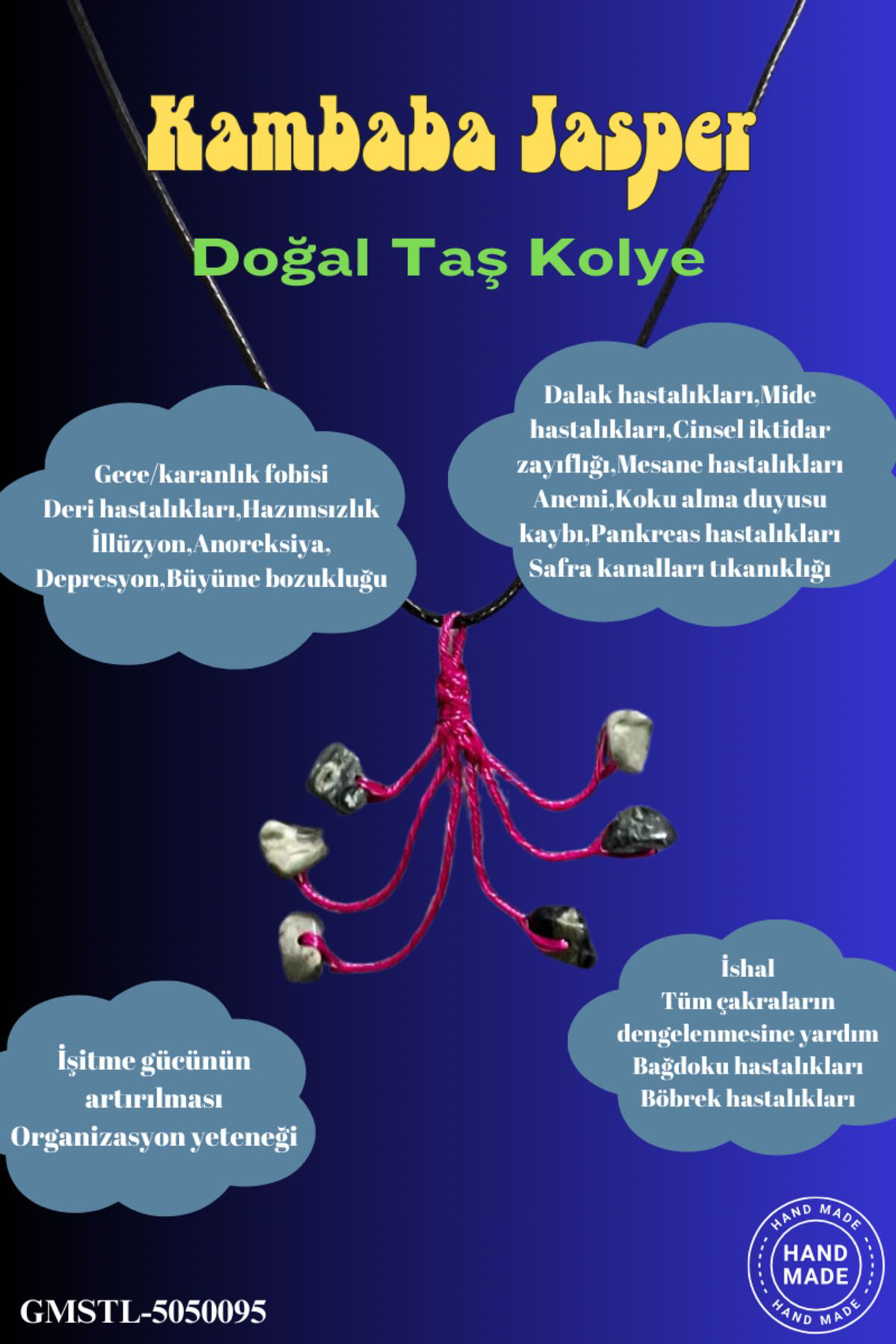 Sertifikalı Orijinal Doğal Taş Kambaba Jasper Taşı El Yapımı Bakı