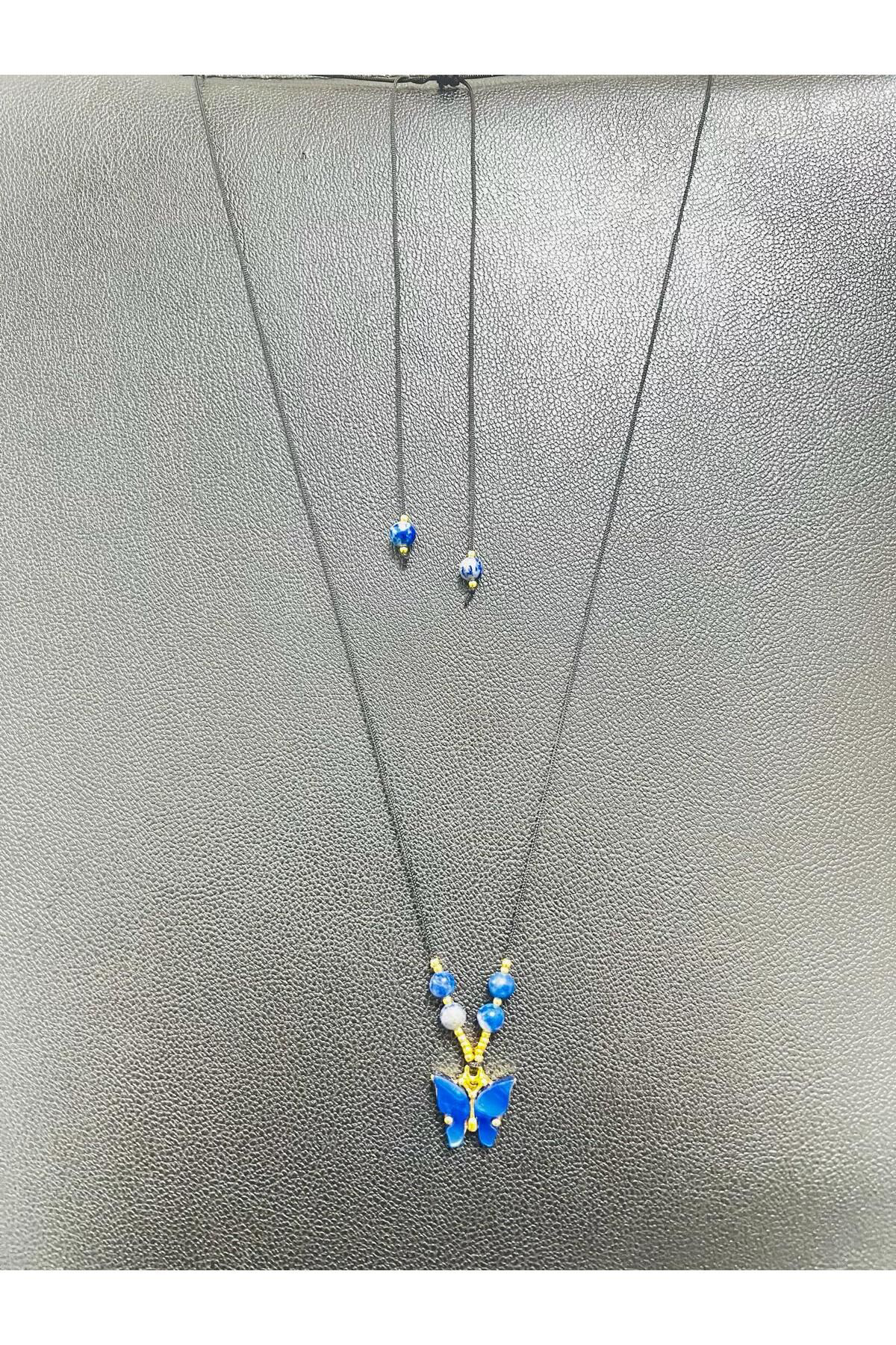 Sertifikalı Orijinal Lapis Lazuli & Sedef Doğal Taş Kolye Kelebek Sertifikalı Orijinal Lapis Lazuli & Sedef Doğal Taş Kolye Kelebek