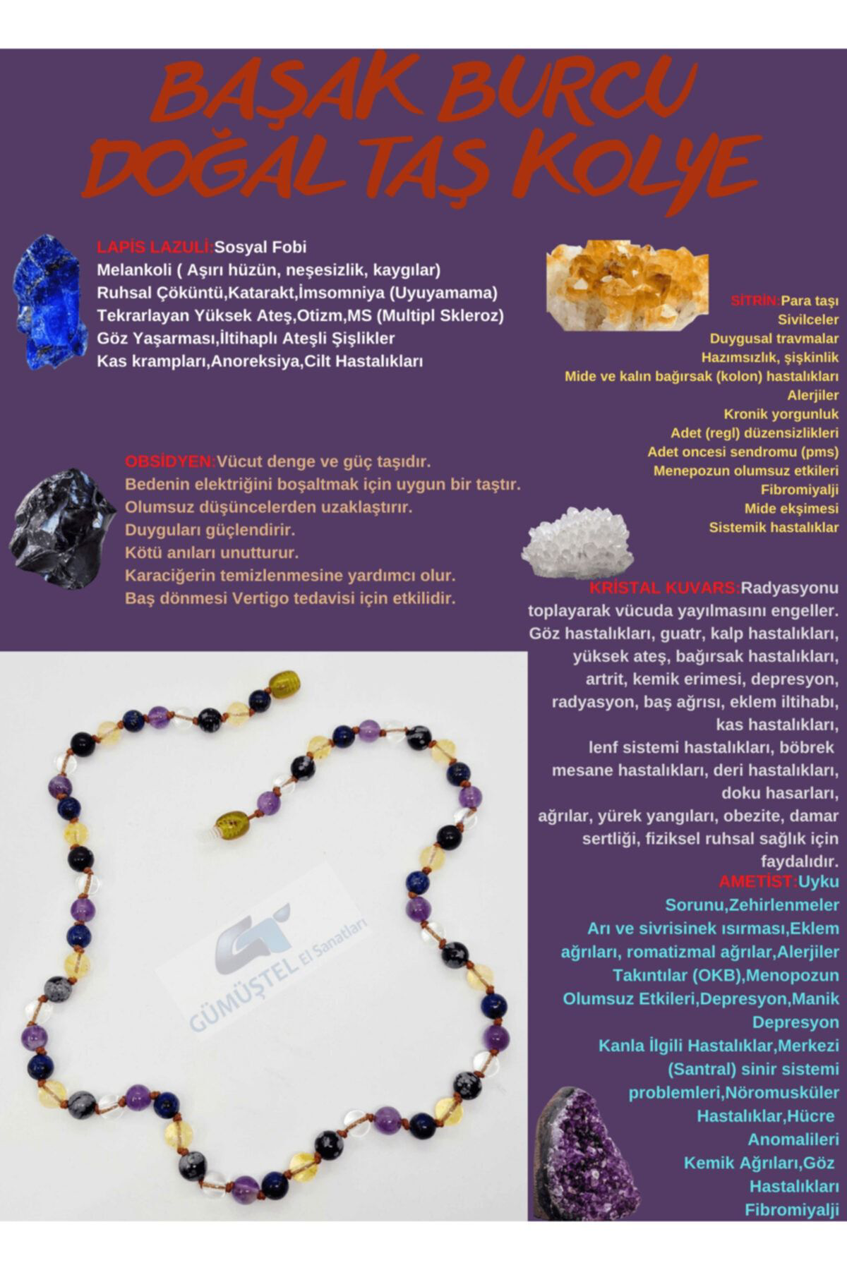 Sertifikalı Özel Tasarım Başak Burcu Kolye Lapis Lazuli Opal Obsi