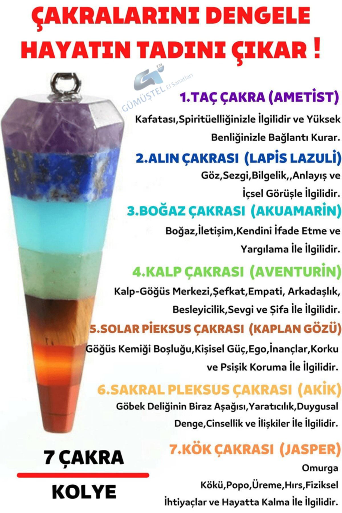 Sertifikalı Pandül Kesim 7 Çakra Doğal Taş Kadın Kolye Sarkaç Öze