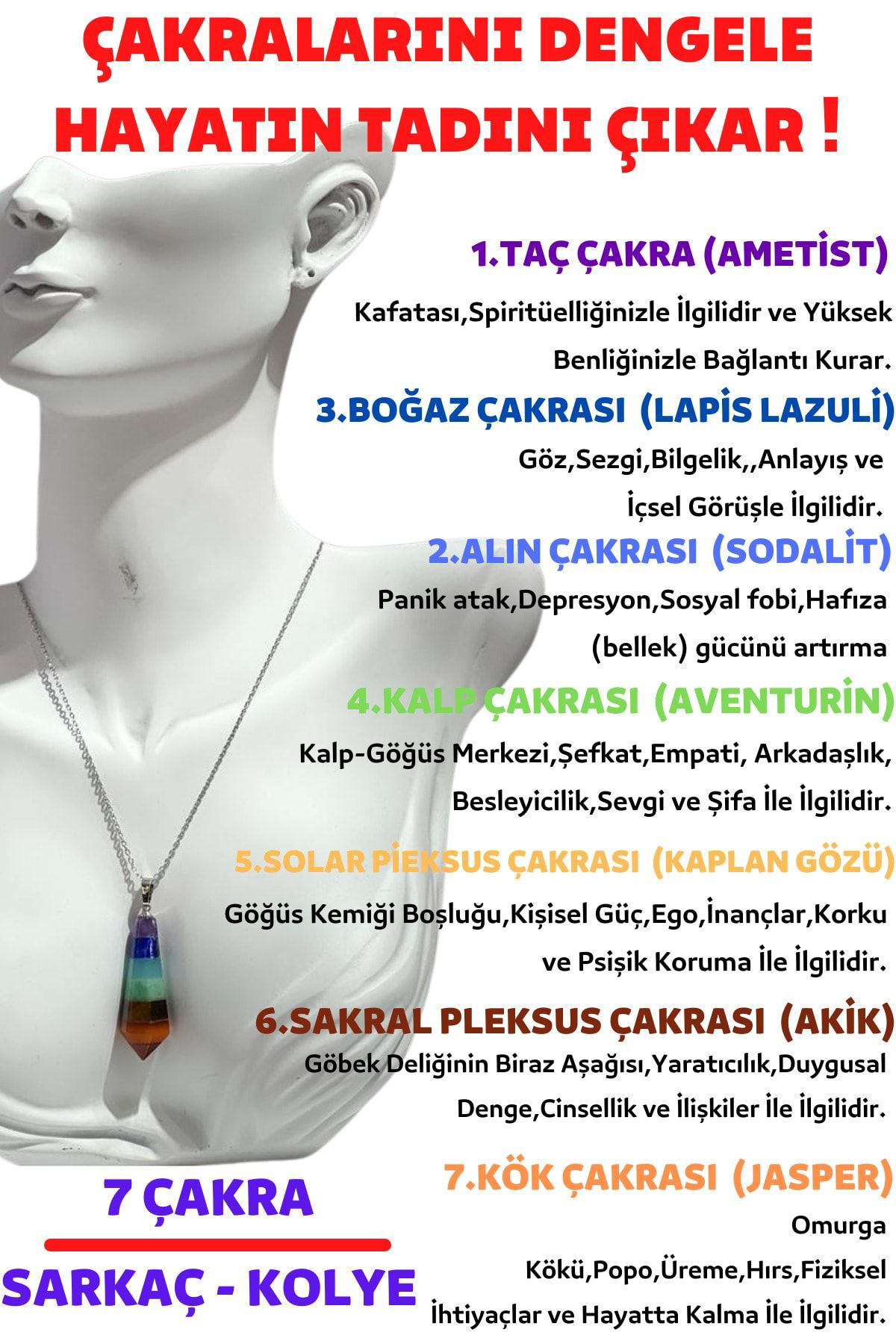 Sertifikalı Pandül Kesim 7 Çakra Doğal Taş Kadın Kolye Sarkaç Öze