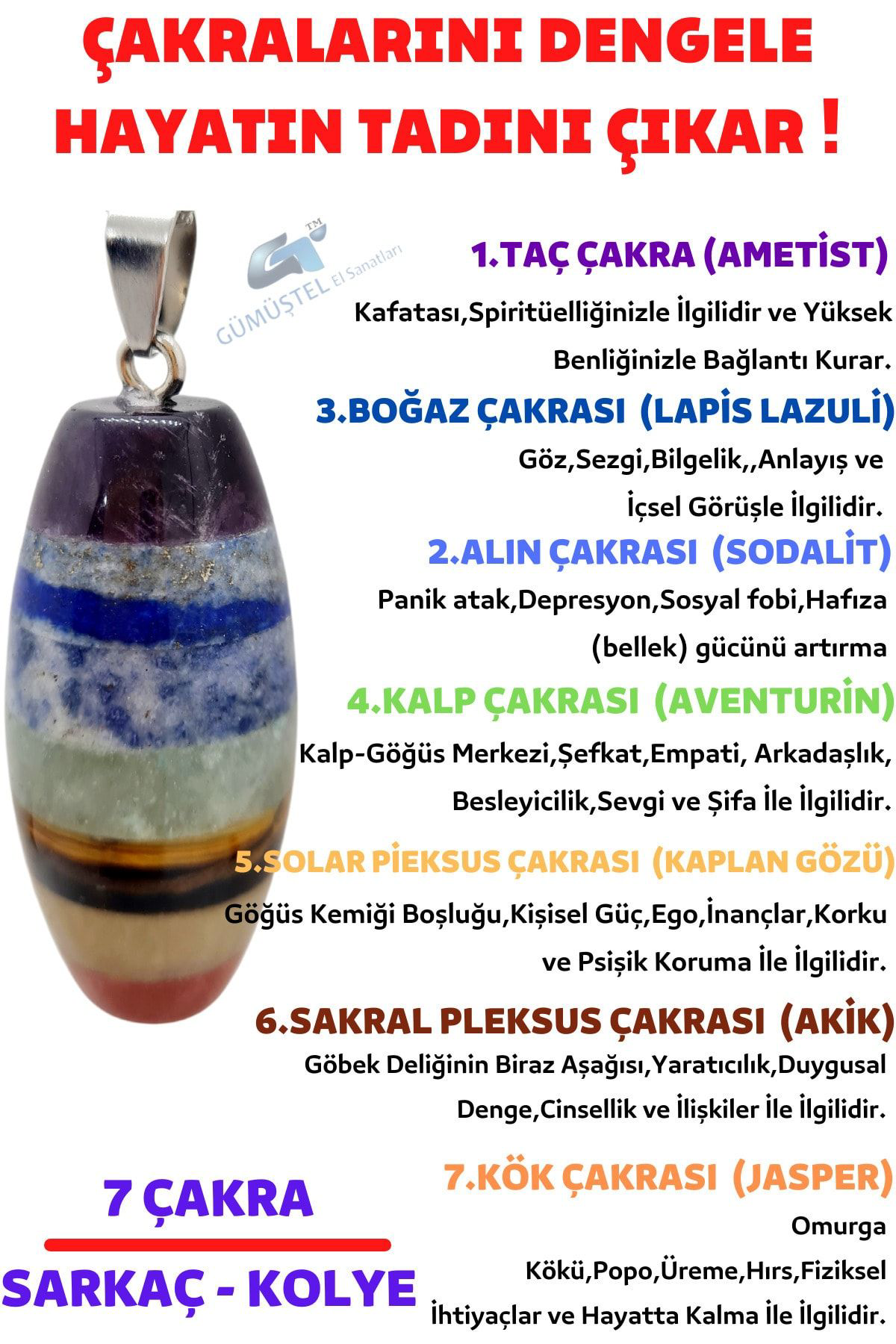 Sertifikalı Pandül Kesim Özel Fıçı Model 7 Çakra Doğal Taş Kadın 