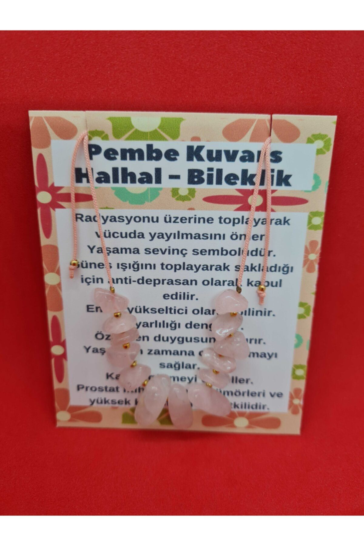 Gümüştel El Sanatlari Sertifikali Pembe Kuvars Doğal Taş Halhal & Bileklik