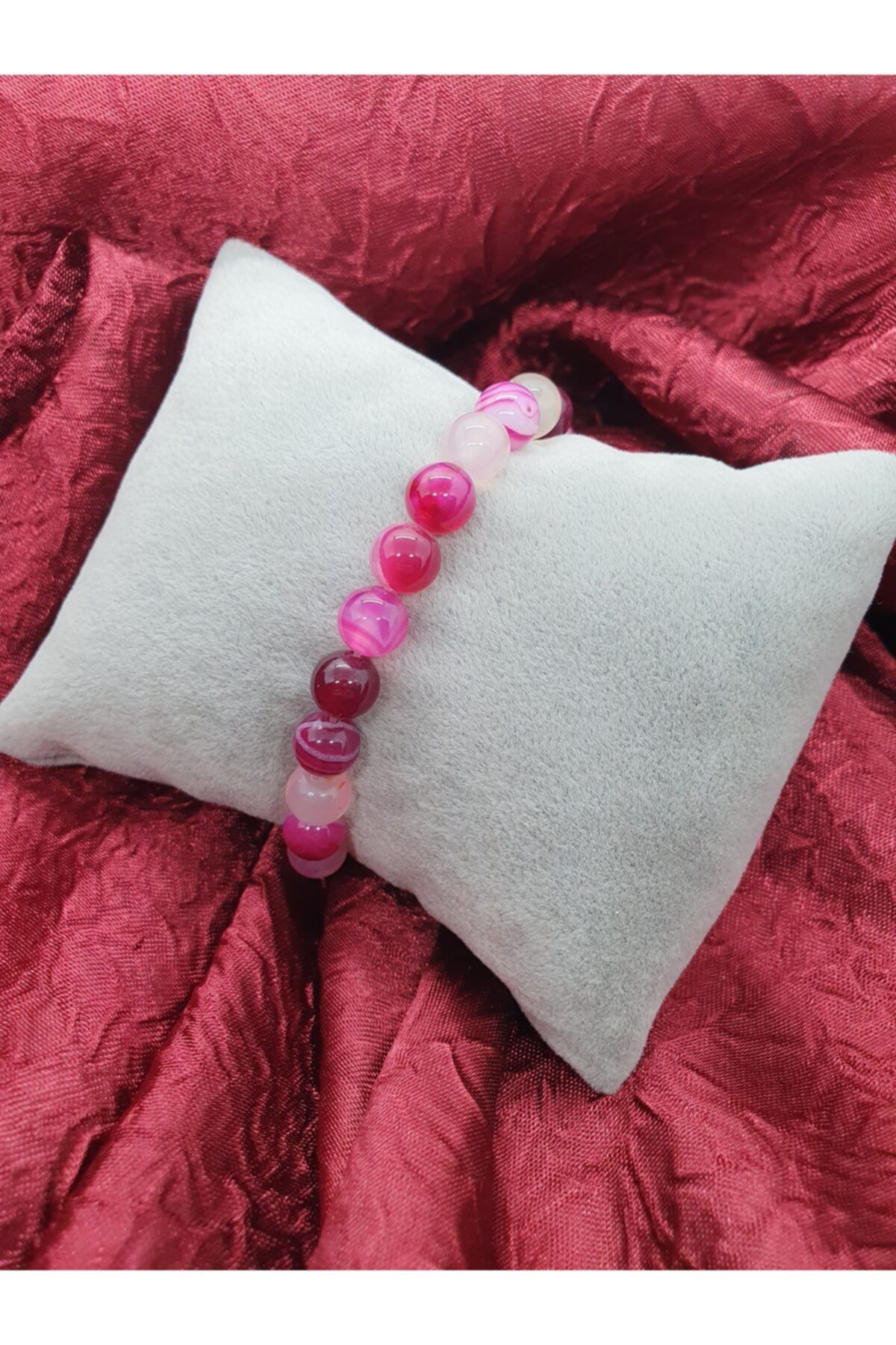 Sertifikalı Pembe Doğal Akik Taşı Bileklik 8 Mm