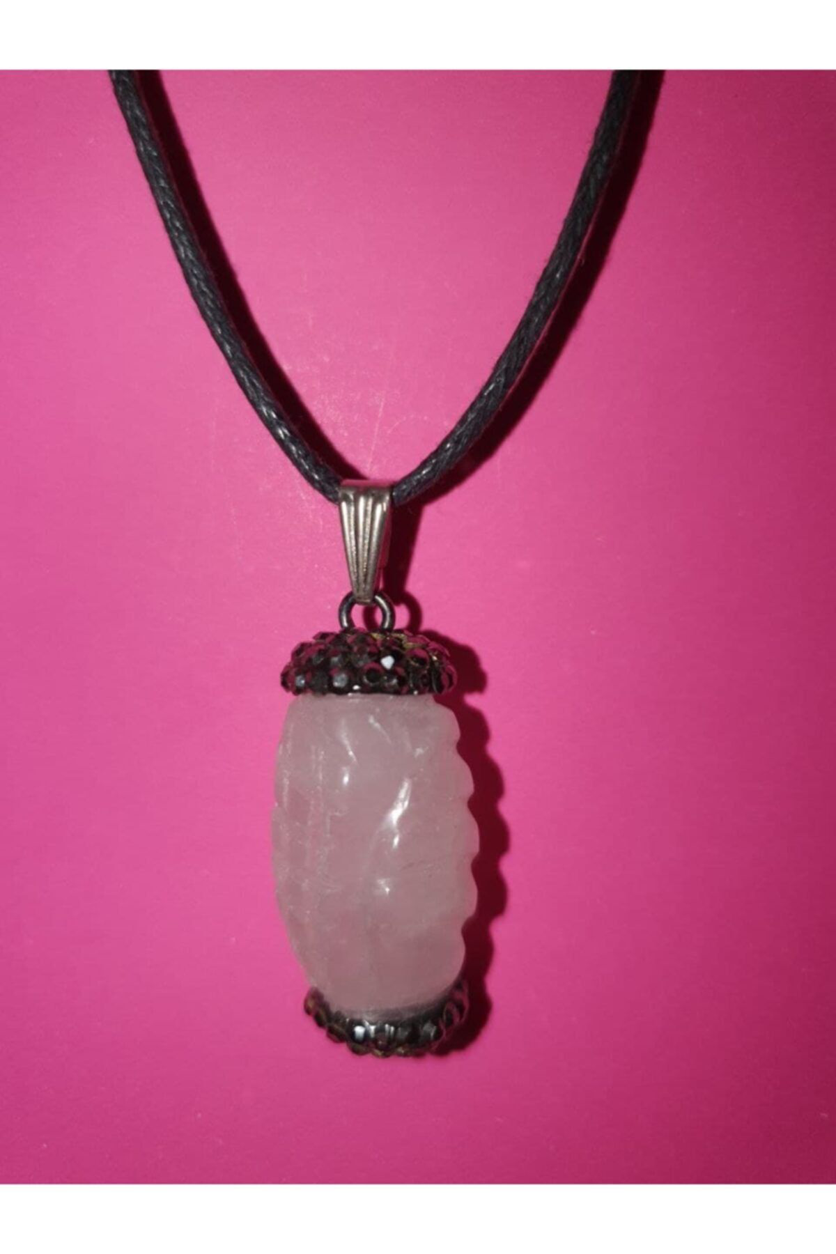 Sertifikalı Pembe Kuvars Taşı Kolye