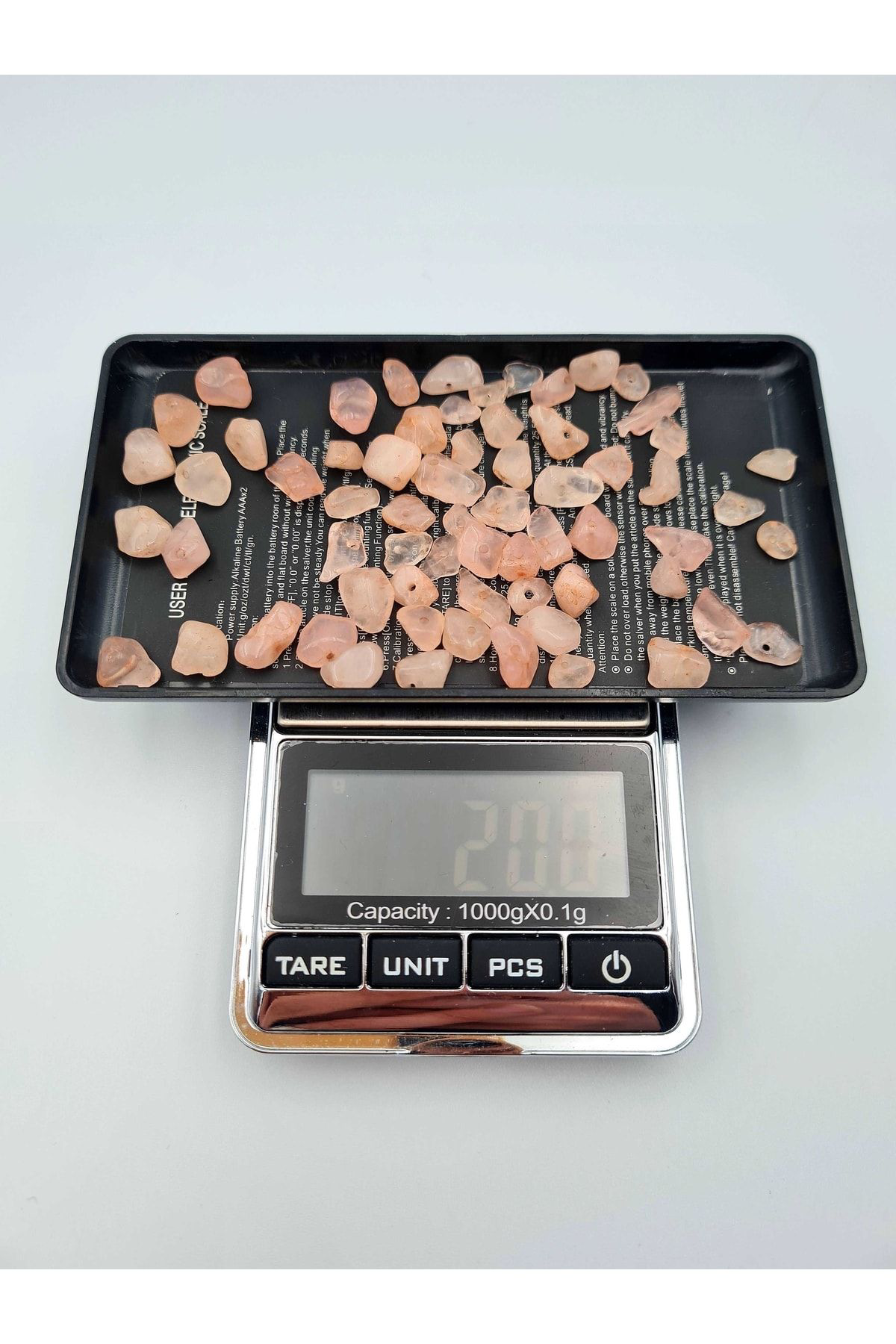 Gümüştel El Sanatlari Sertifikali Pembe Kuvars Kirik Doğal Taş - 20 Gr Delikli