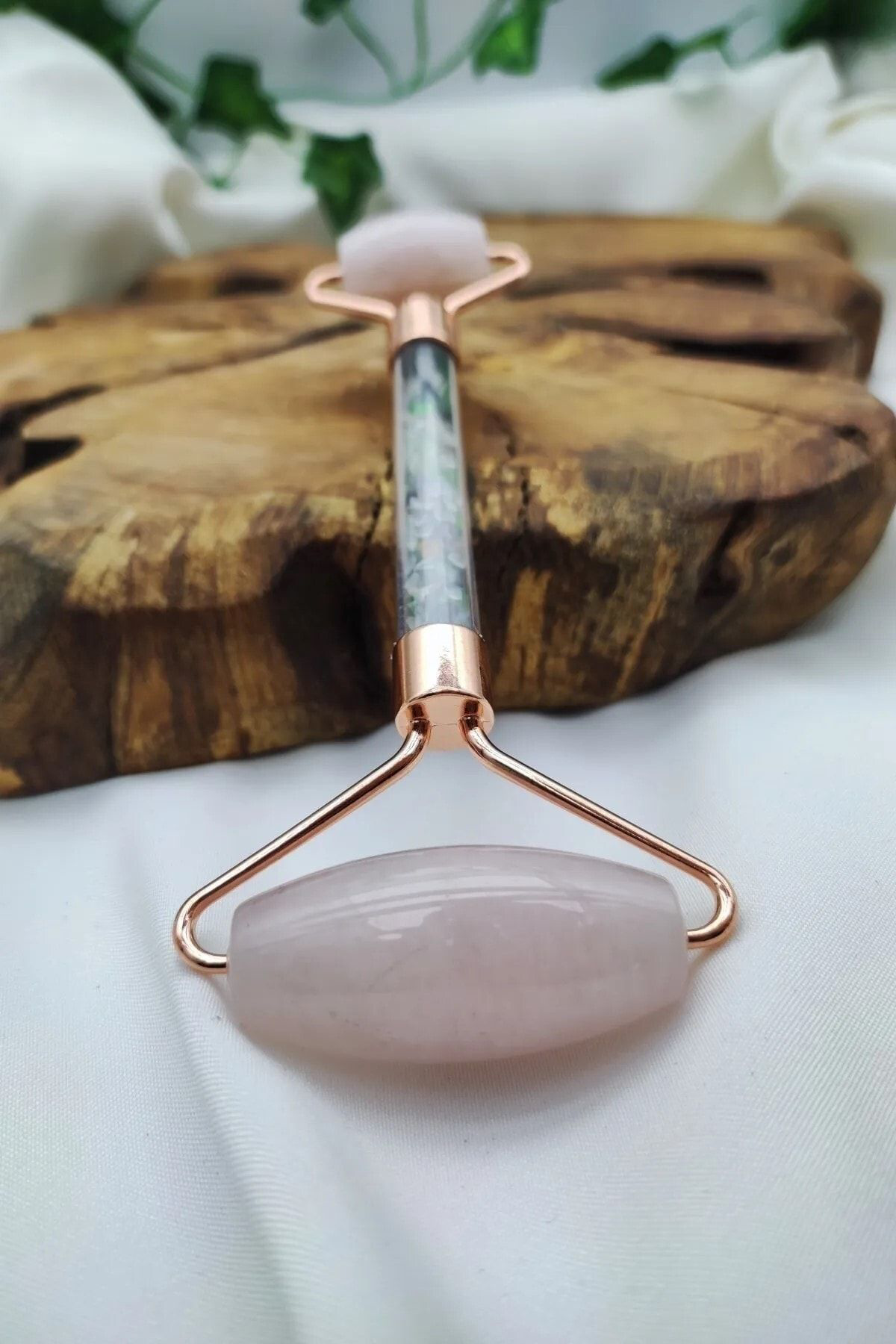Gümüştel El Sanatlari Sertifikali Pembe Kuvars Ortasi Karişik Doğal Taş Roller Masaj Al