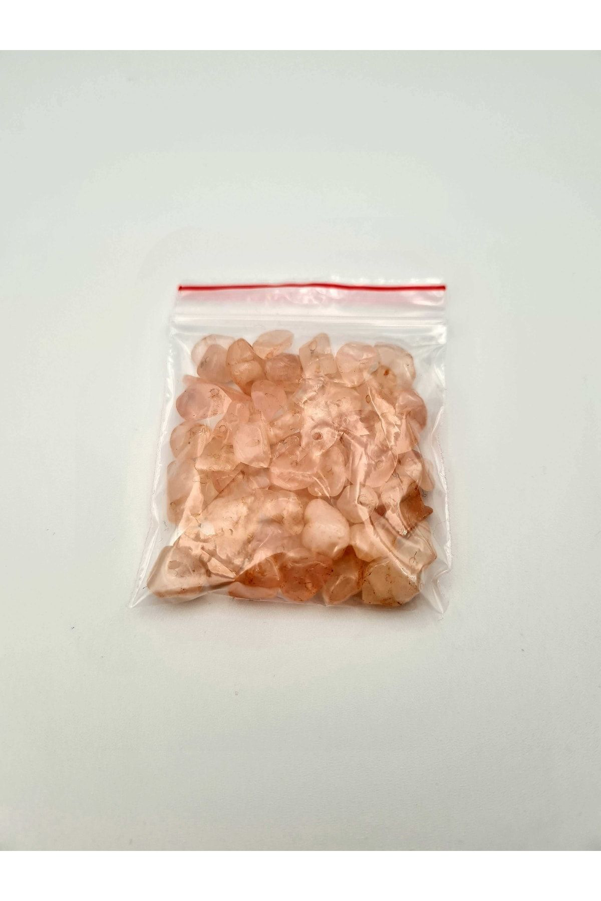 Gümüştel El Sanatlari Sertifikali Pembe Kuvars Kirik Doğal Taş - 20 Gr Delikli