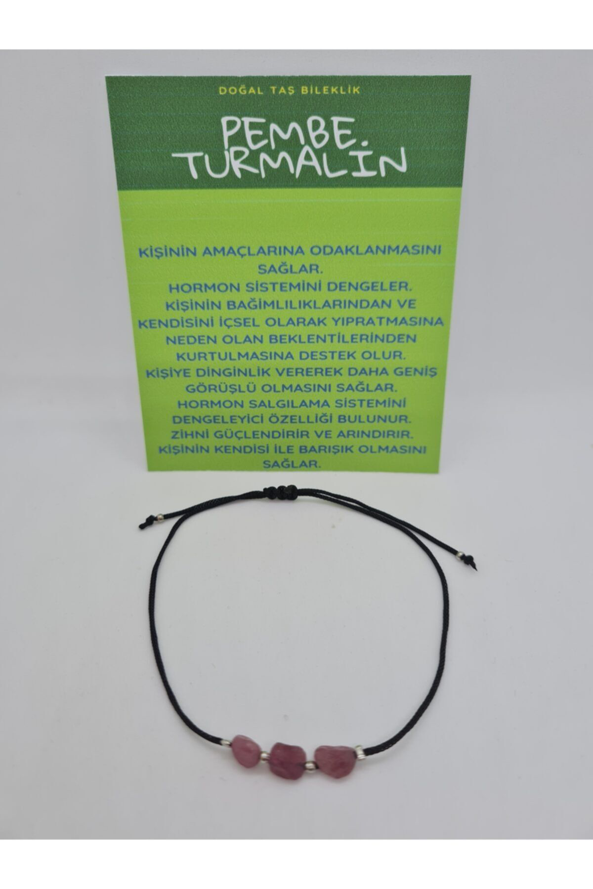 Sertifikalı Pembe Turmalin Doğal Taş Bileklik Asansörlü Ayarlanab