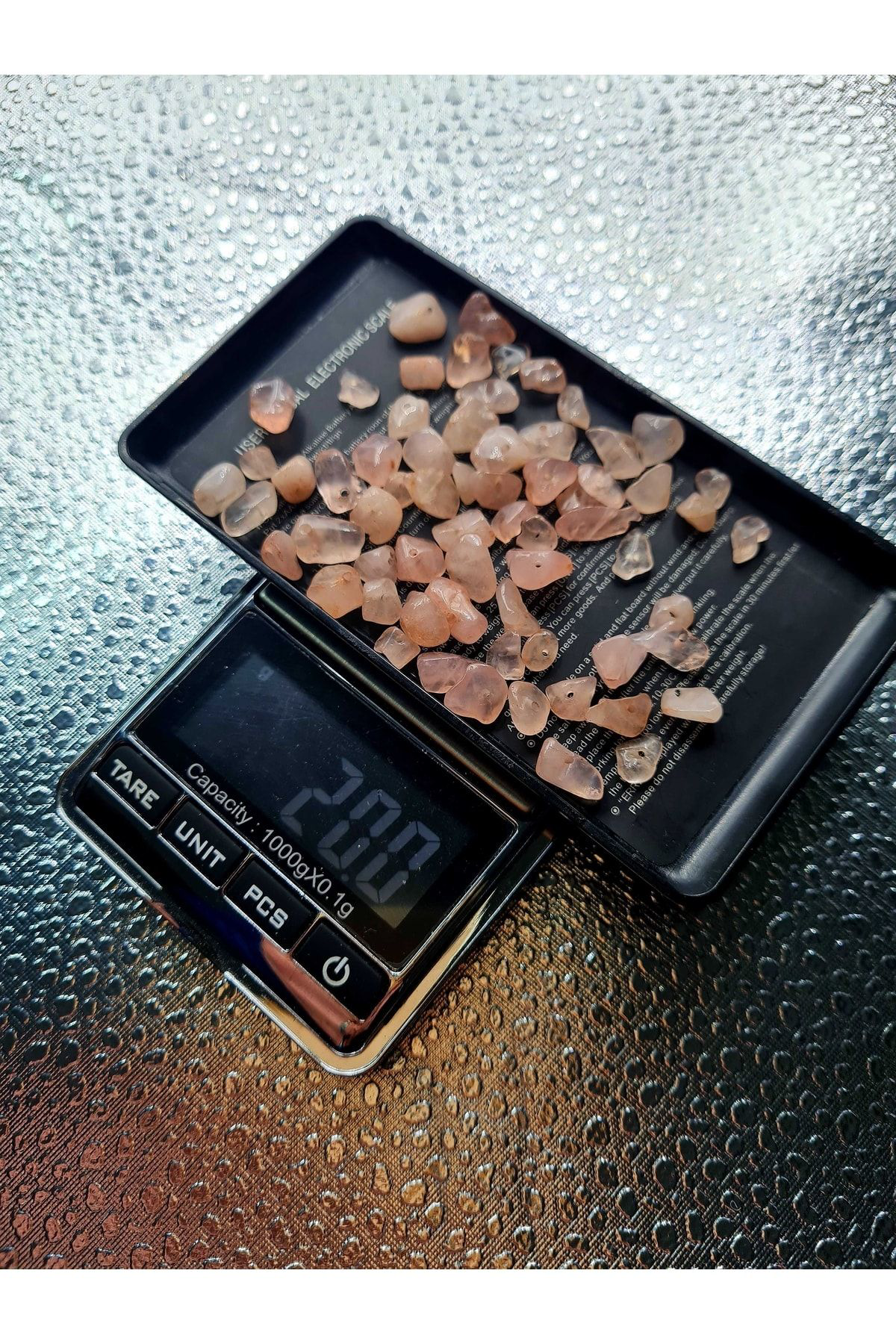 Gümüştel El Sanatlari Sertifikali Pembe Kuvars Kirik Doğal Taş - 20 Gr Delikli