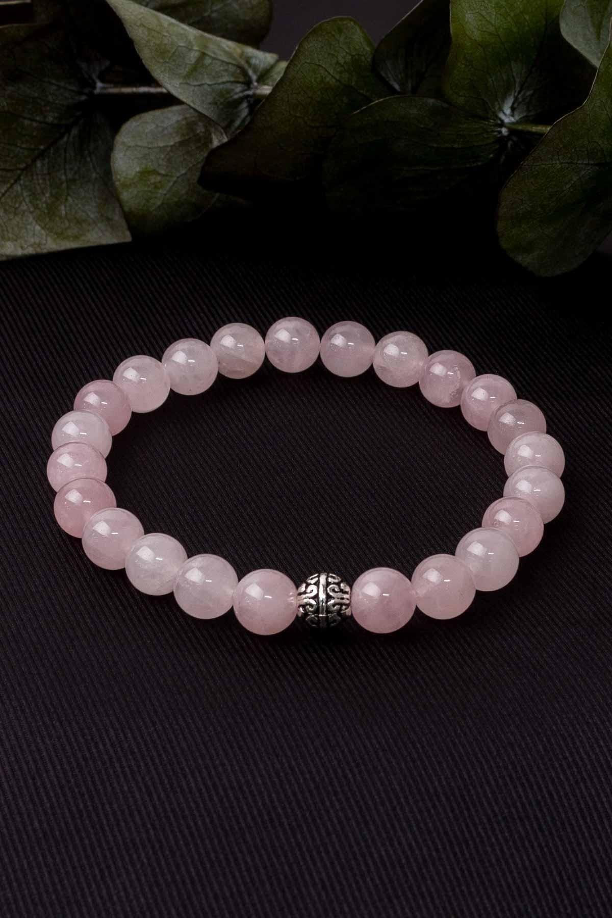 Sertifikalı Pembe Kuvars Doğal Taş Bileklik 8 Mm Aaa Kalite Sürpr