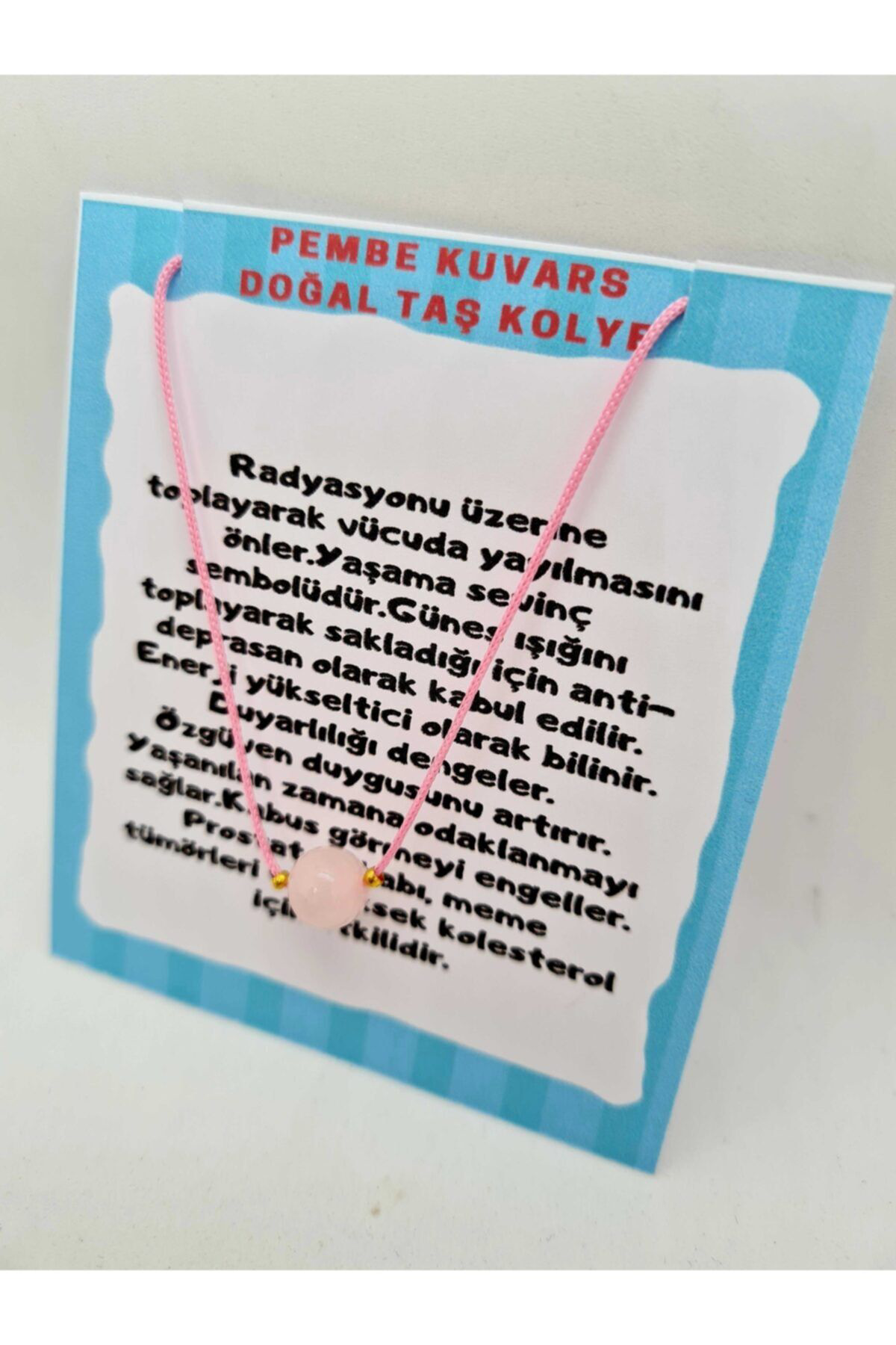 Sertifikalı Pembe Kuvars Doğal Taş Kolye Ayarlanabilir Orijinal D