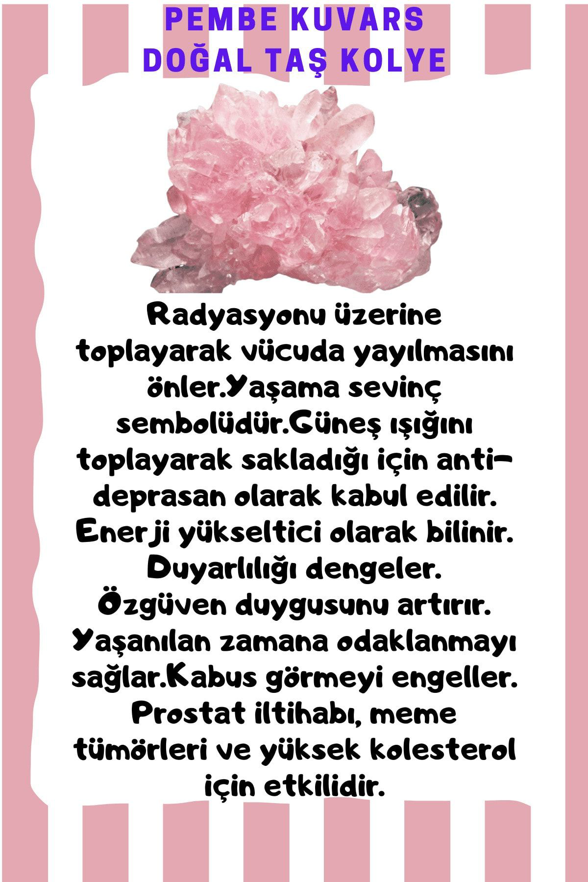 Sertifikalı Pembe Kuvars Doğal Taş Kolye Ayarlanabilir Orijinal D