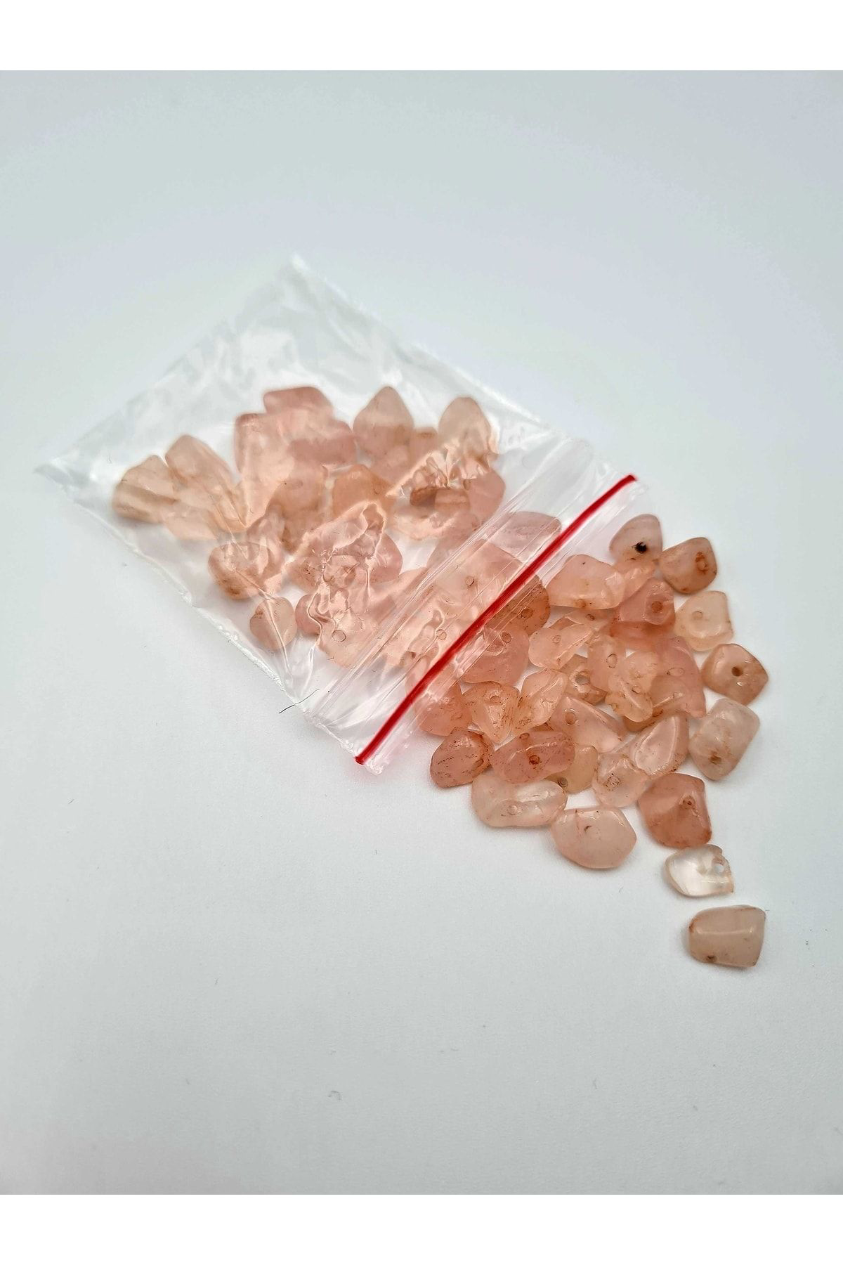 Gümüştel El Sanatlari Sertifikali Pembe Kuvars Kirik Doğal Taş - 20 Gr Delikli