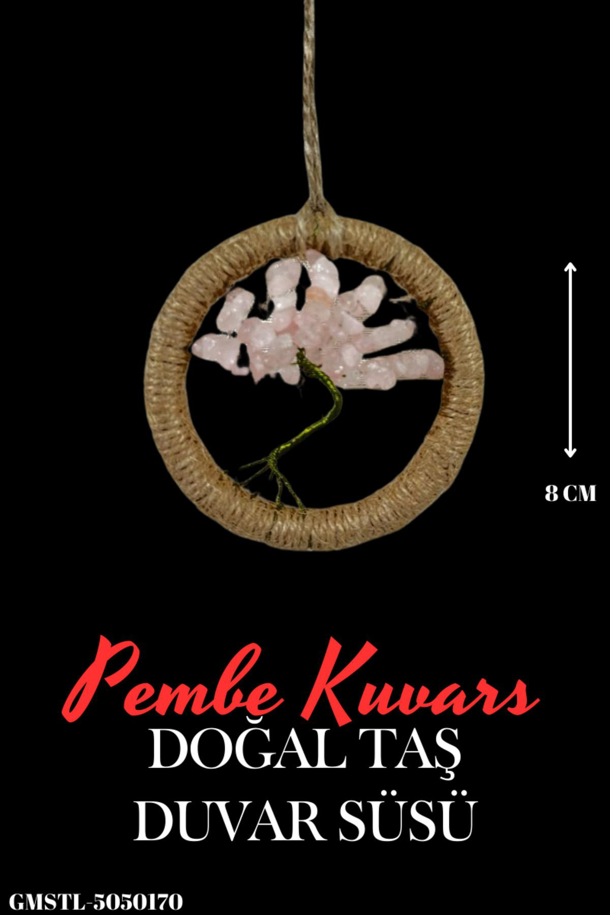 Gümüştel El Sanatlari Sertifikali Pembe Kuvars Doğal Taş El Yapimi Duvar Süsü & Araba S