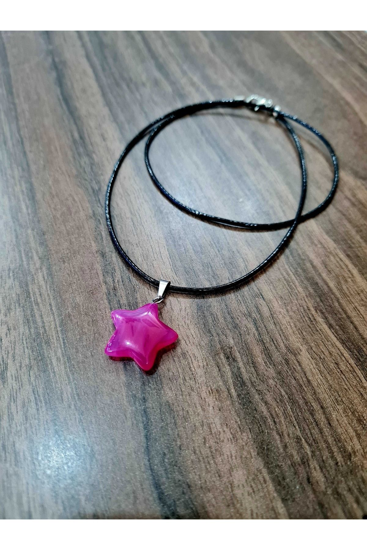 Sertifikalı Pembe Akik Doğal Taş Kolye Yıldız Model Zincir Sertifikalı Pembe Akik Doğal Taş Kolye Yıldız Model Zincir