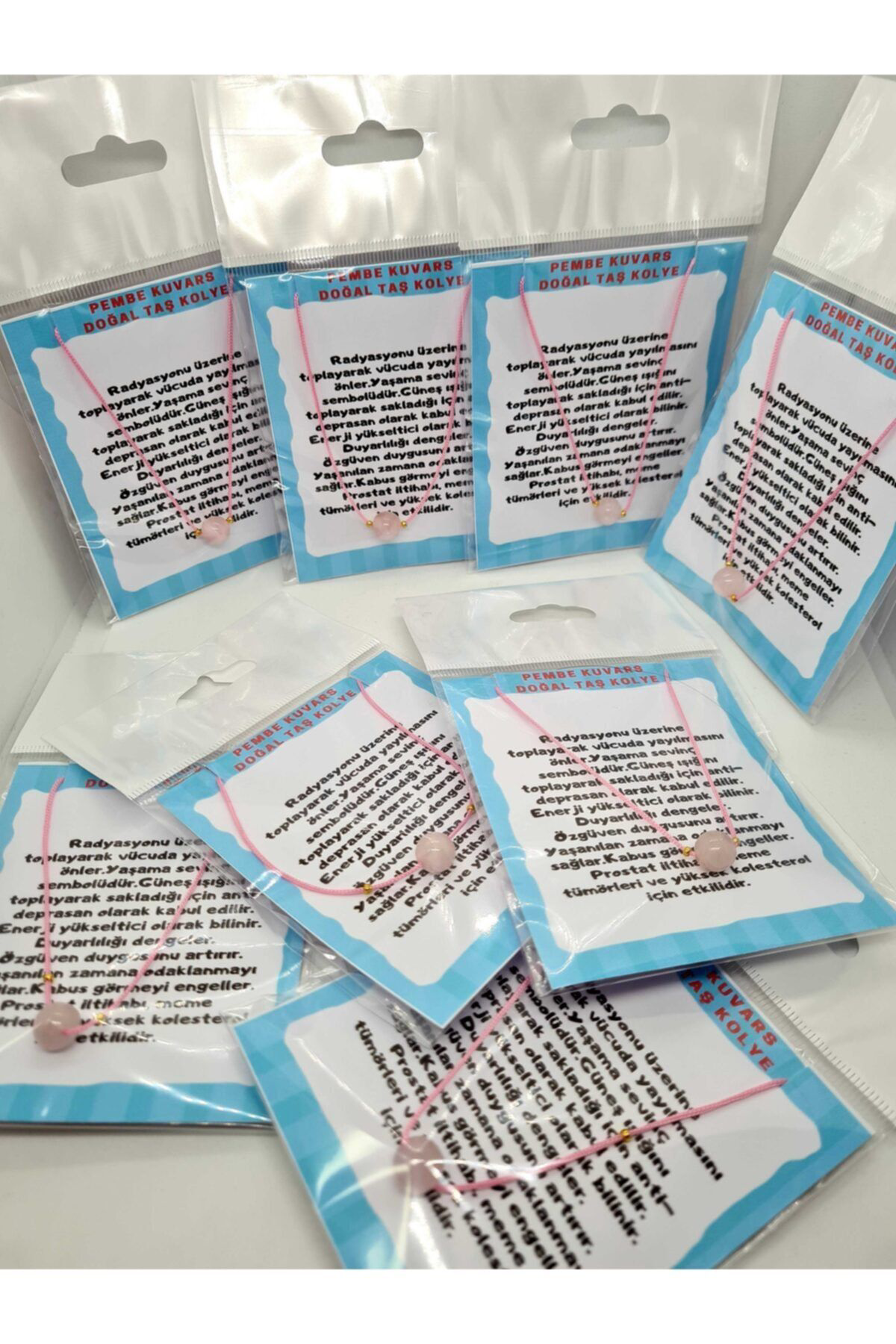 Sertifikalı Pembe Kuvars Doğal Taş Kolye Ayarlanabilir Orijinal D