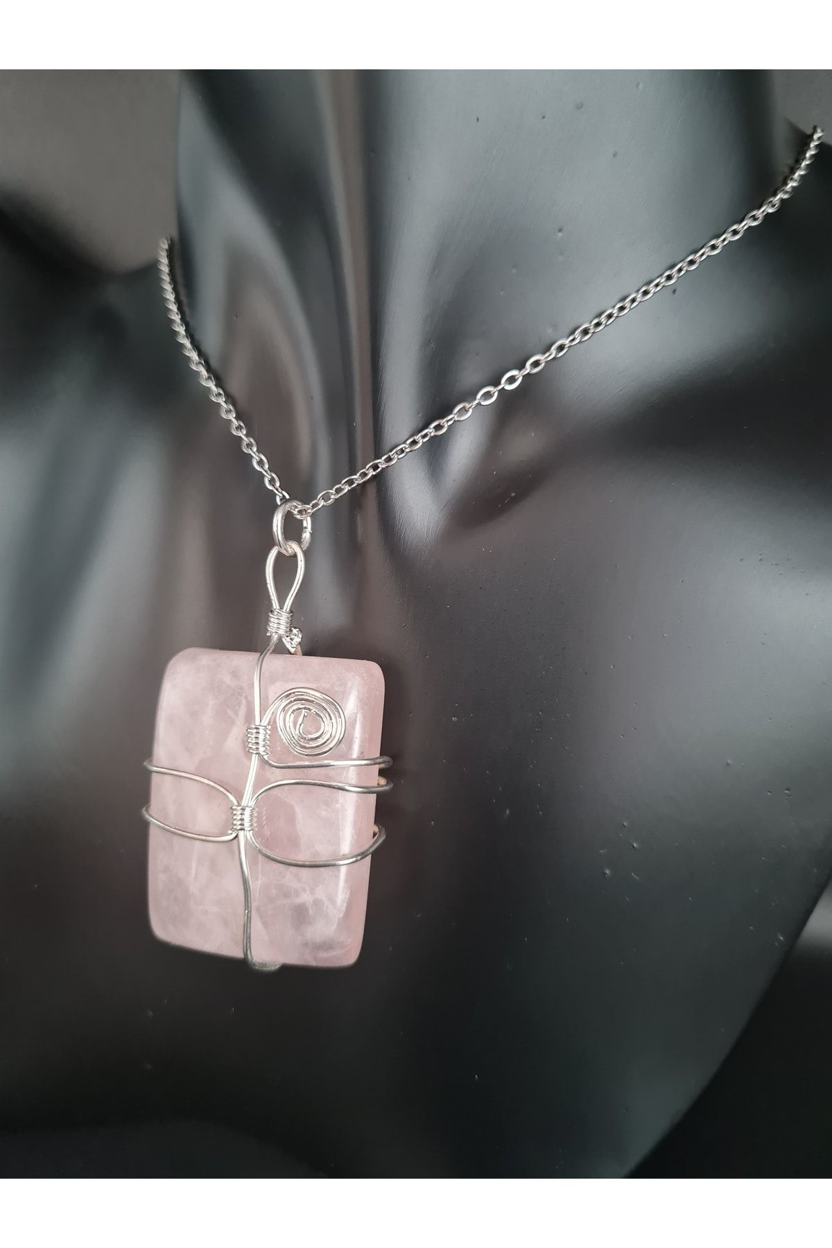 Sertifikalı Pembe Kuvars Doğal Taş Kolye Aaa Kalite