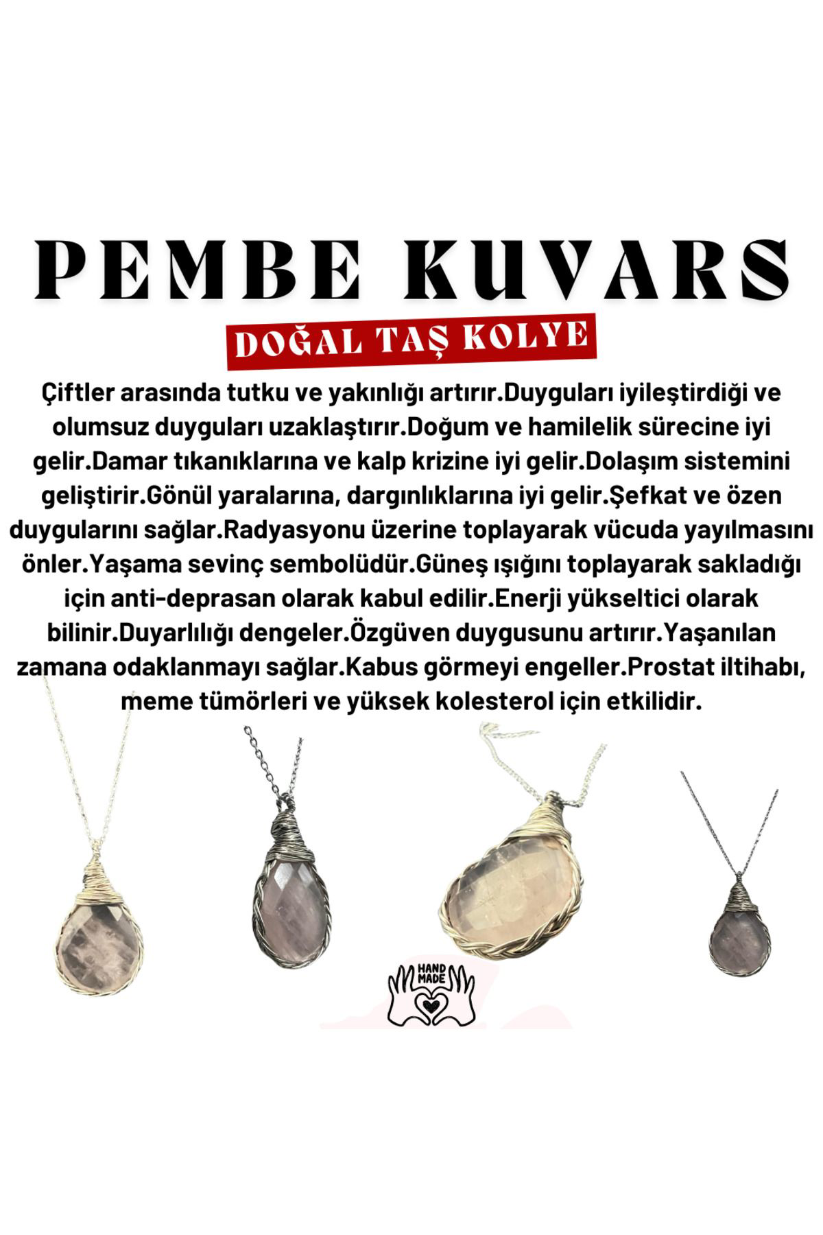 Sertifikalı Pembe Kuvars Doğal Taş AAA Kalite El Yapımı Bakır Tel Fiyatı, Yorumları ve Özellikleri