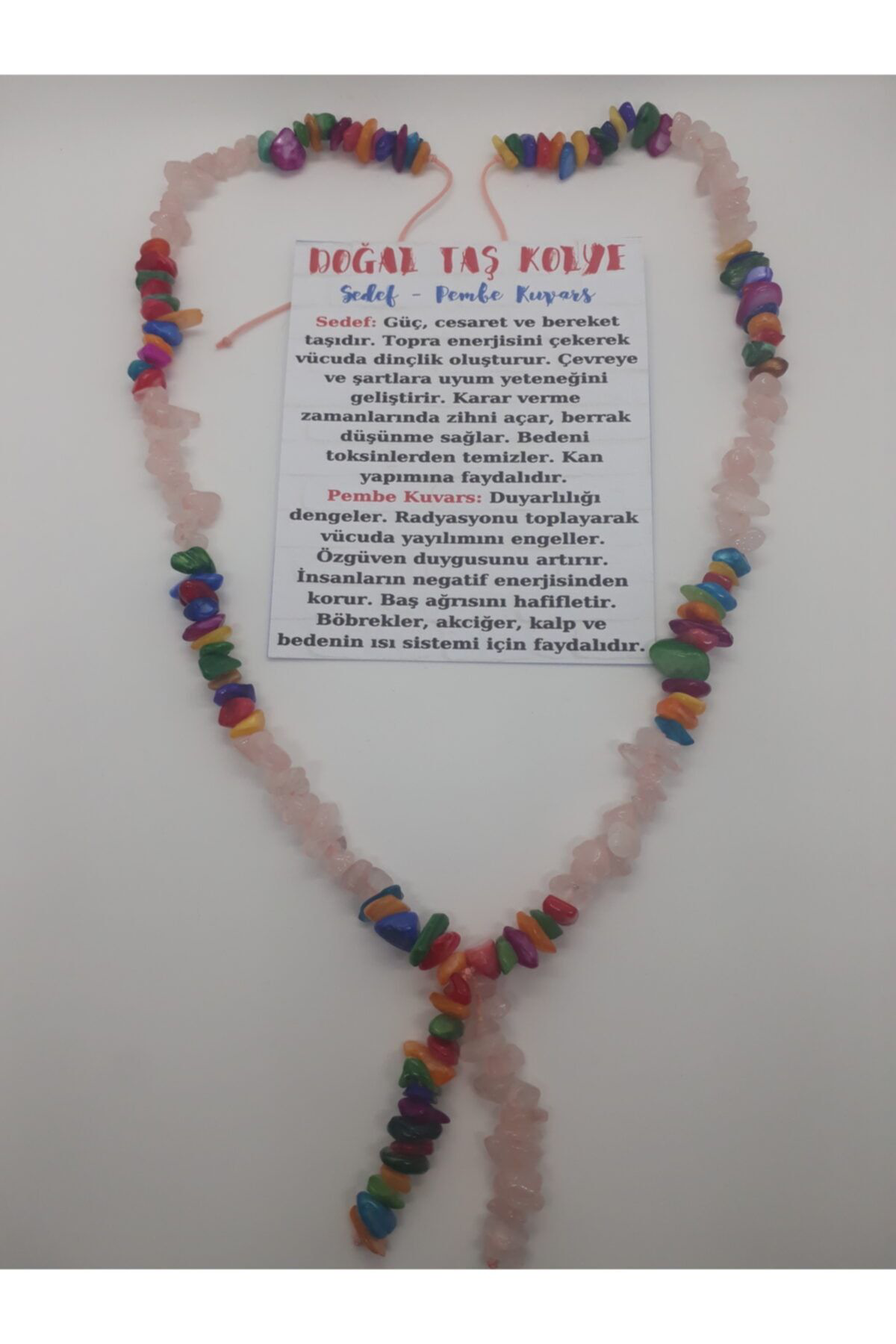 Sertifikalı Pembe Kuvars Sedef Doğal Taş Kolye