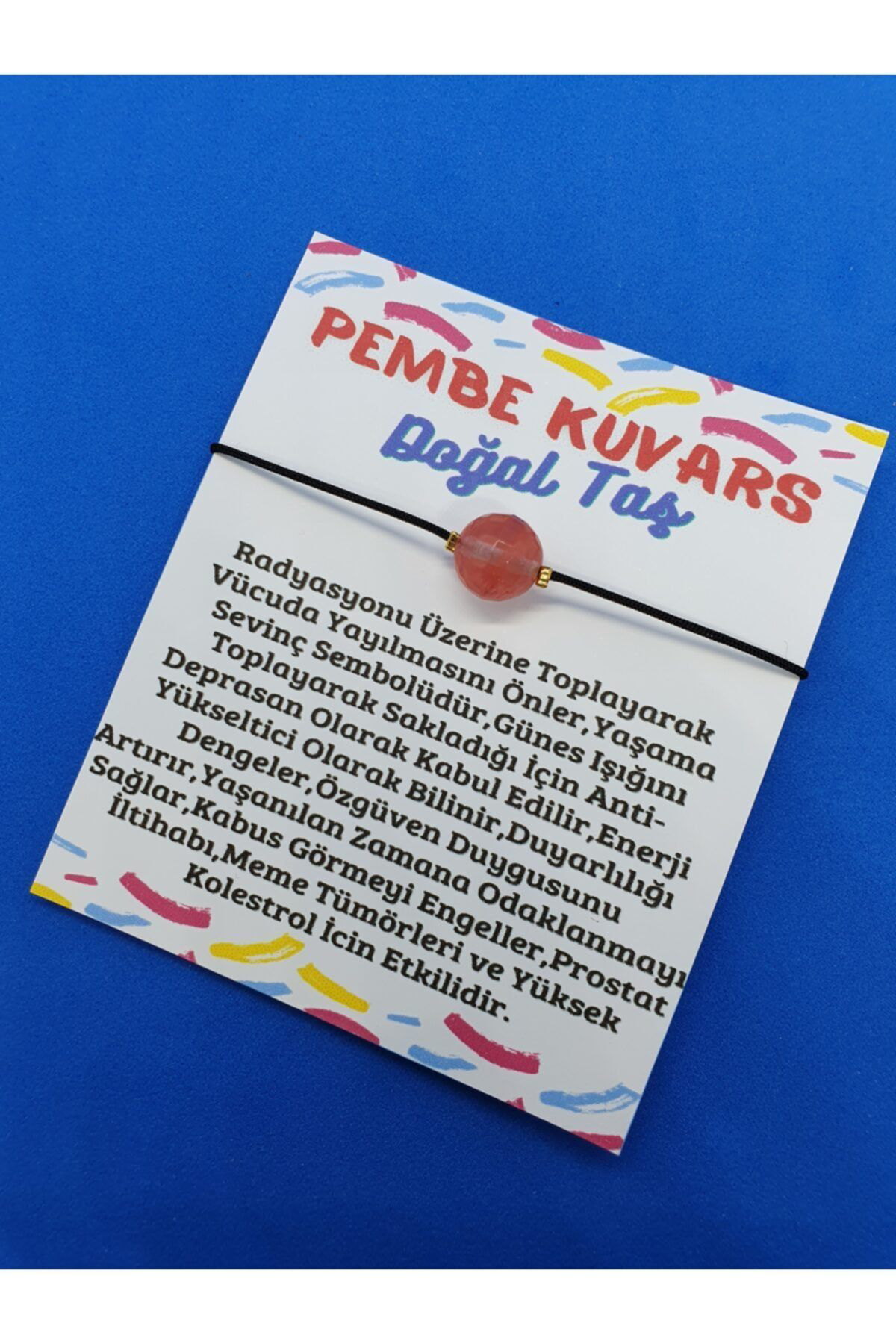Sertifikalı Pembe Kuvars Taşı Bileklik Orijinal Doğal Taş