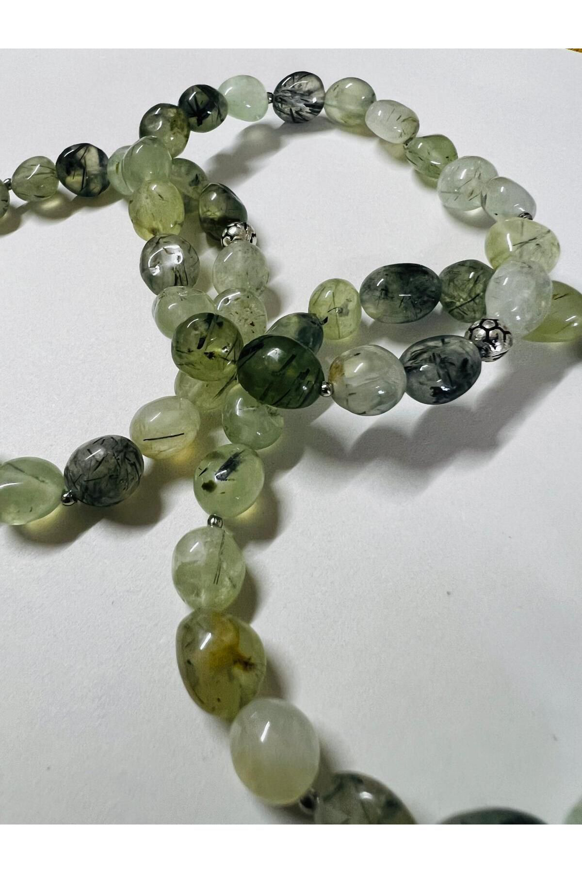 Sertifikalı Prehnite Doğal Taş Şekilsiz Tımbıl Bileklik AAA Kalit