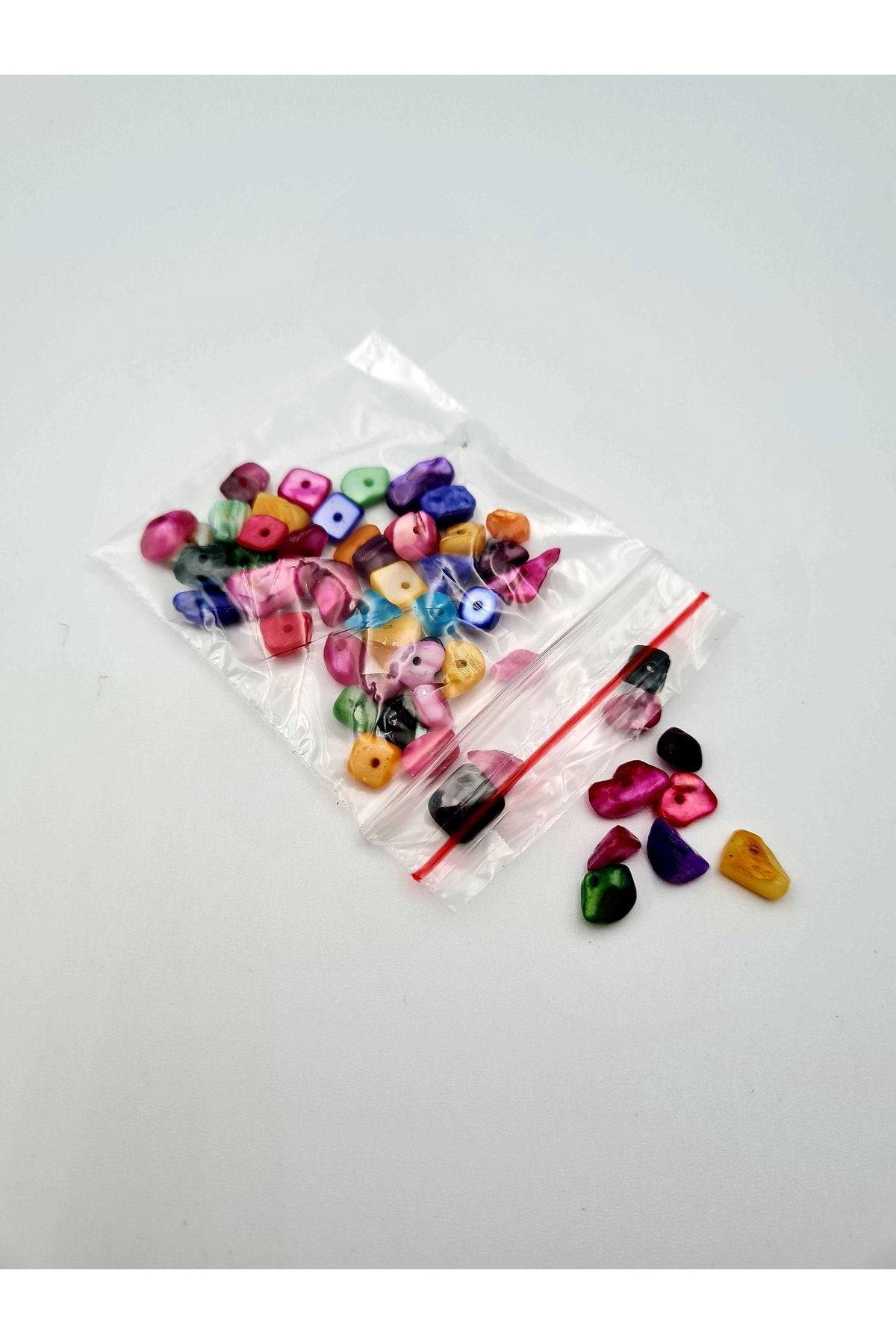 Gümüştel El Sanatlari Sertifikali Renkli Sedef Kirik Doğal Taş - 10 Gr Delikli Doğal Ta