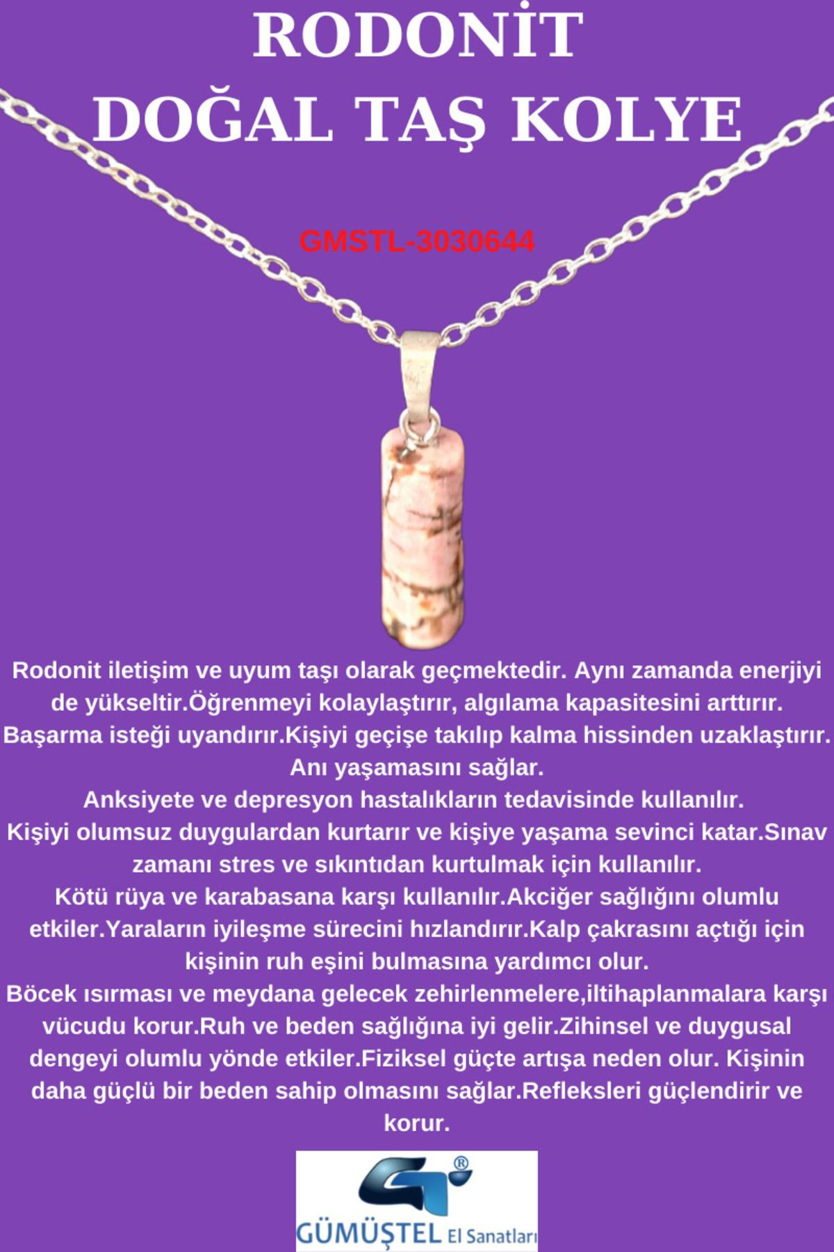Sertifikalı Rodonit Doğal Taş Kolye Özel Kesim