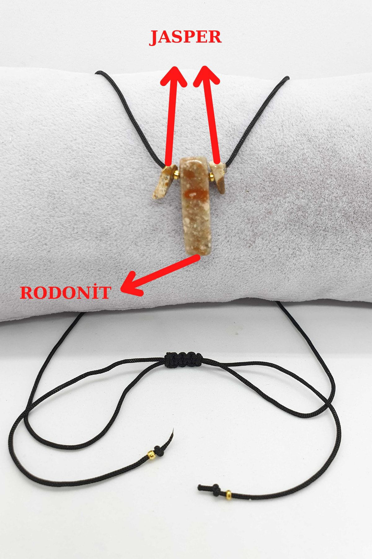 Sertifikalı Rodonit Ve Jasper Taşı Kolye Ayarlanabilir Doğal Taş 