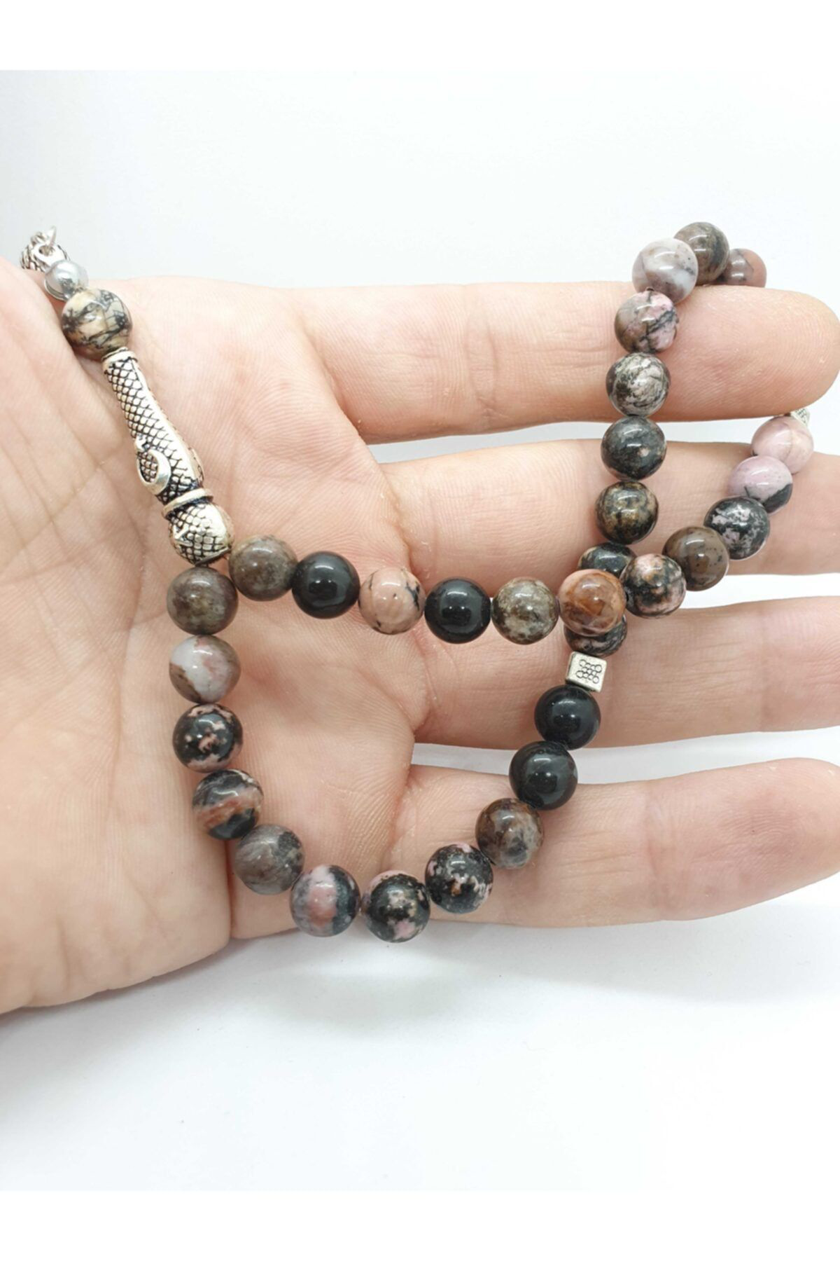 Gümüştel El Sanatlari Sertifikali Rodonit Doğal Taş Tesbih 8 Mm