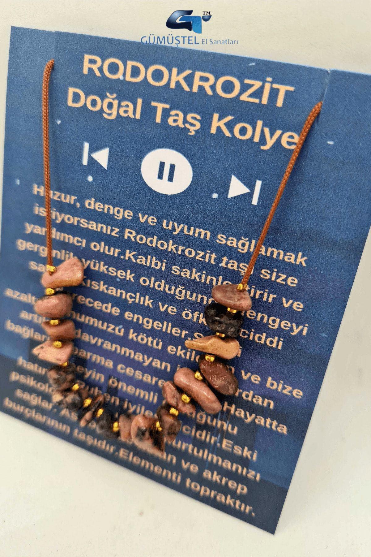 Sertifikalı Rodokrozit Taşı Tasarım Kolye Ayarlanabilir Orijinal 