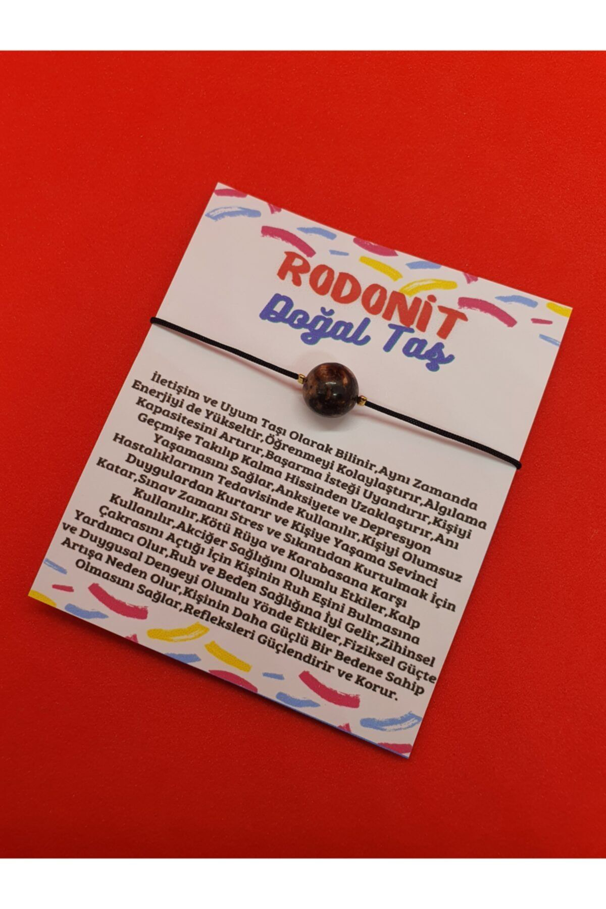 Sertifikalı Rodonit Doğal Taş Bileklik Asansörlü Ip Ayarlamalı Or