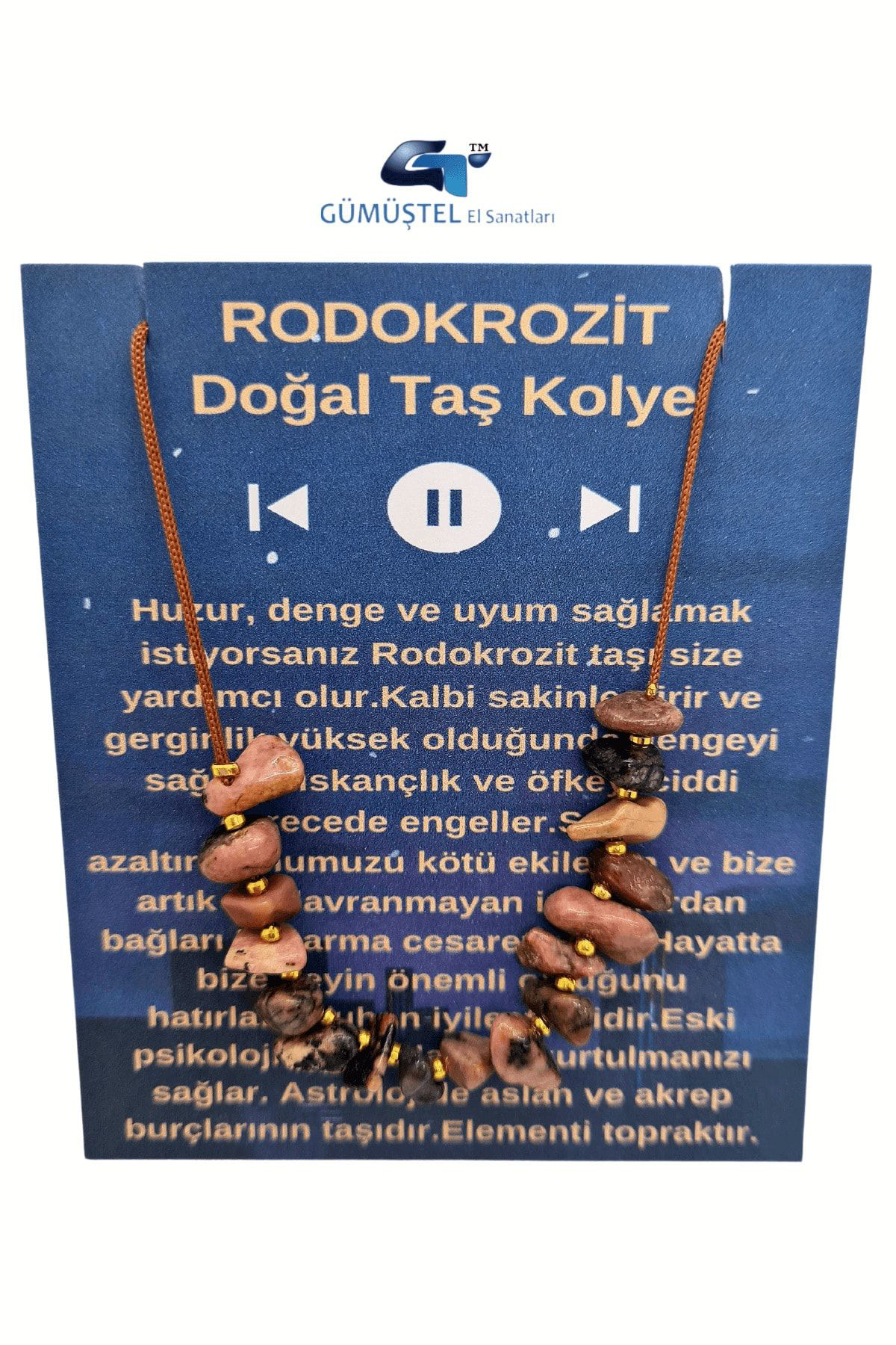 Sertifikalı Rodokrozit Taşı Tasarım Kolye Ayarlanabilir Orijinal 