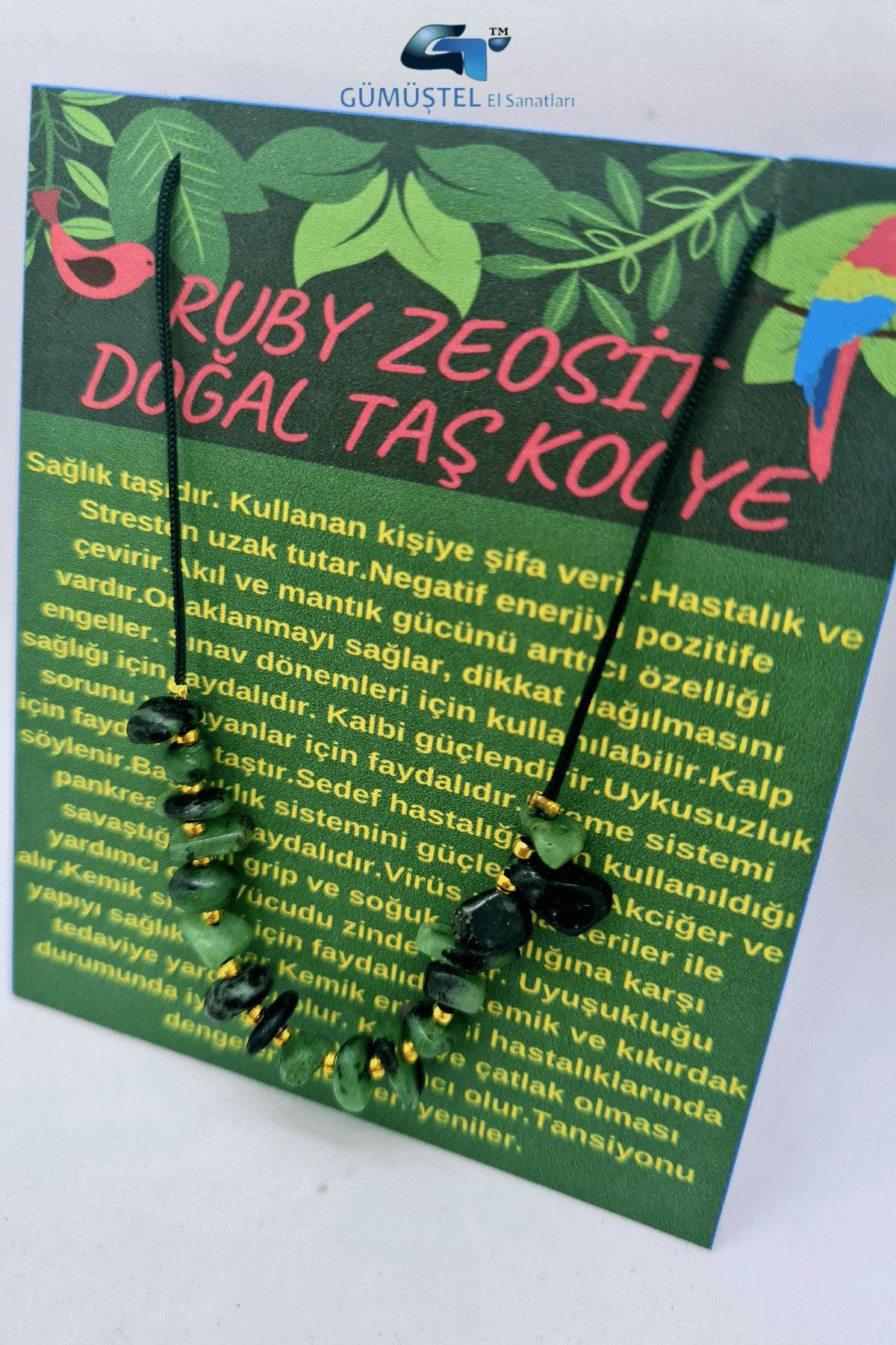 Sertifikalı Ruby Zeosit Taşı Tasarım Kolye Ayarlanabilir Orijinal
