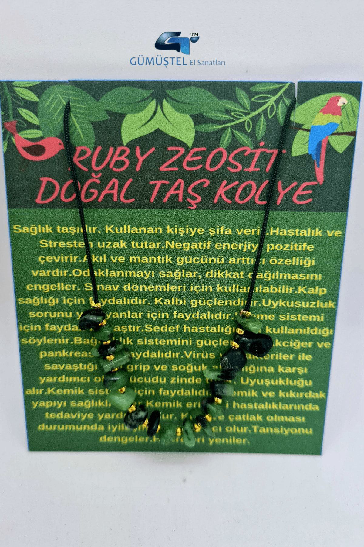 Sertifikalı Ruby Zeosit Taşı Tasarım Kolye Ayarlanabilir Orijinal