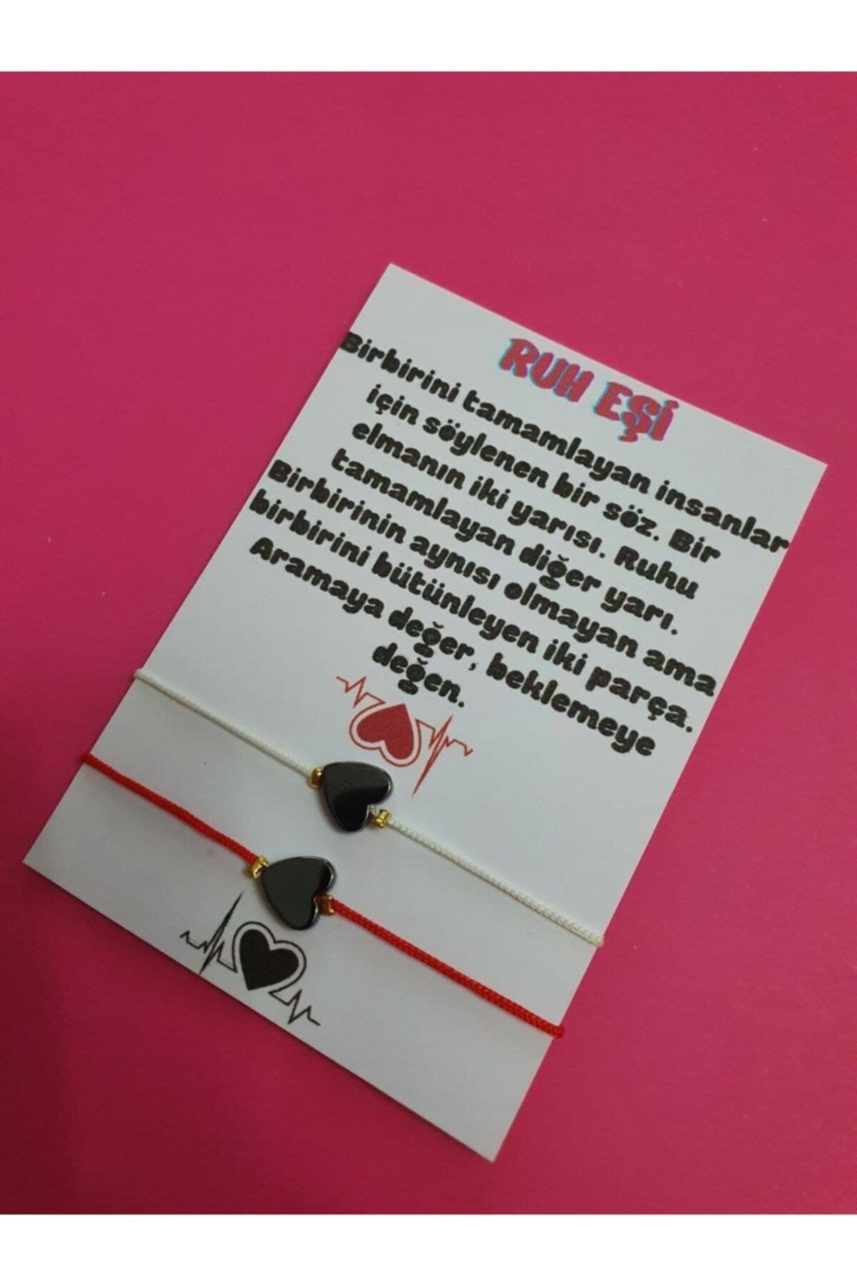 Sertifikalı Ruh Eşi Kalp Hematit Doğal Taşlı Ip Bileklik