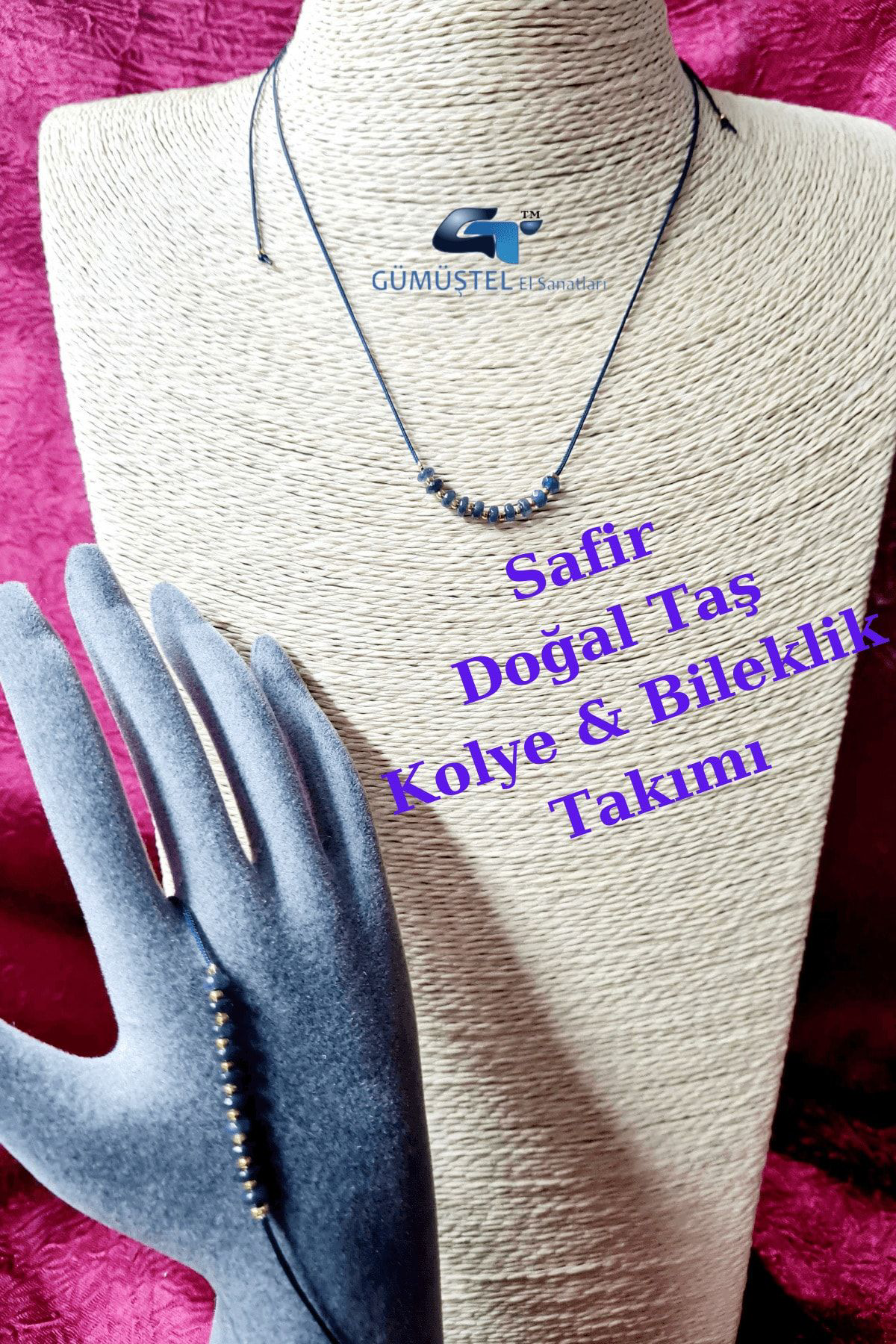 Gümüştel El Sanatlari Sertifikali Safir Doğal Taş Kolye & Bileklik Takimi Çok Fonksiyon