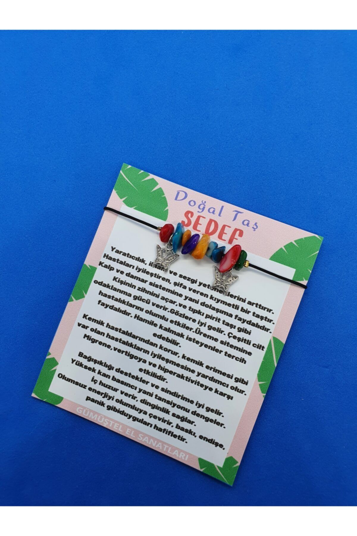 Sertifikalı Sedef Doğal Taş Bileklik Kelebek Detaylı Orijinal Doğ