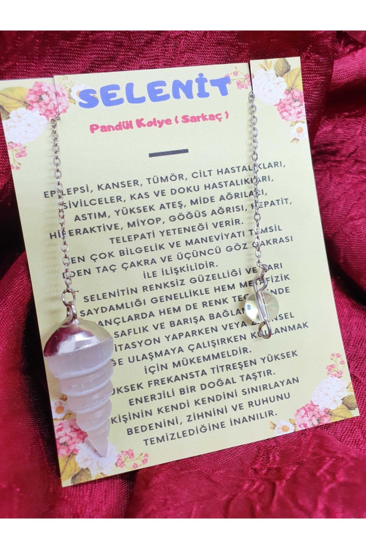 Sertifikalı Selenit Doğal Taş Helezon Pandül Sarkaç Kolye