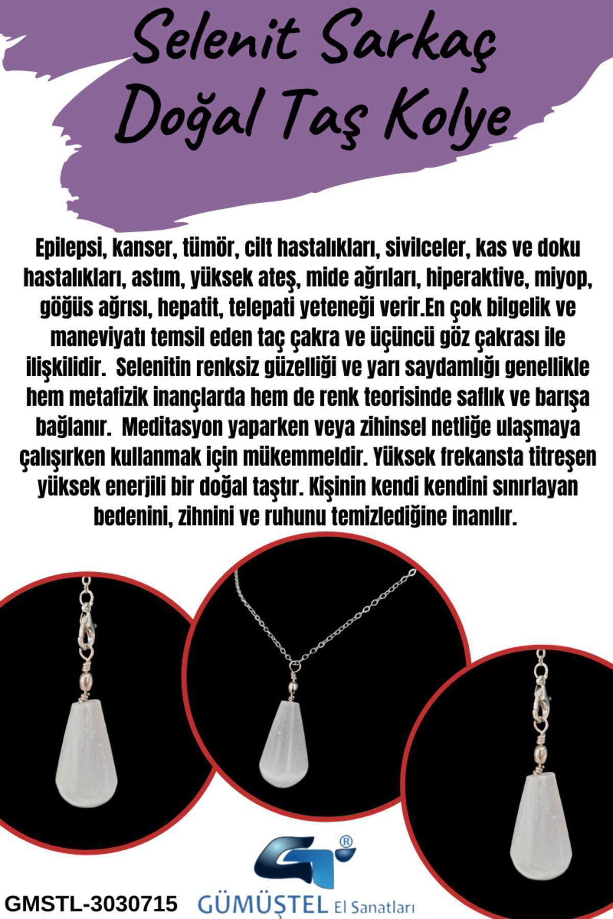 Sertifikalı Selenit Doğal Taş Pandül Sarkaç Kolye