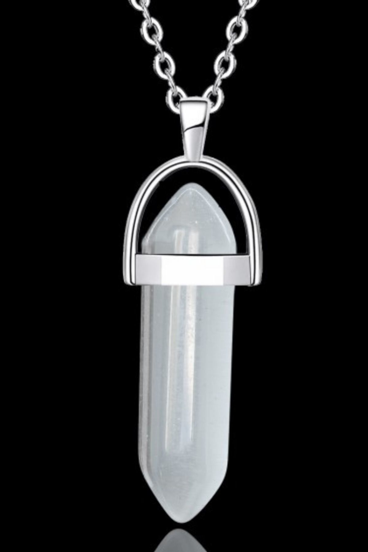 Gümüştel El Sanatlari Sertifikali Selenit Doğal Taş Pandül Kesim Kolye