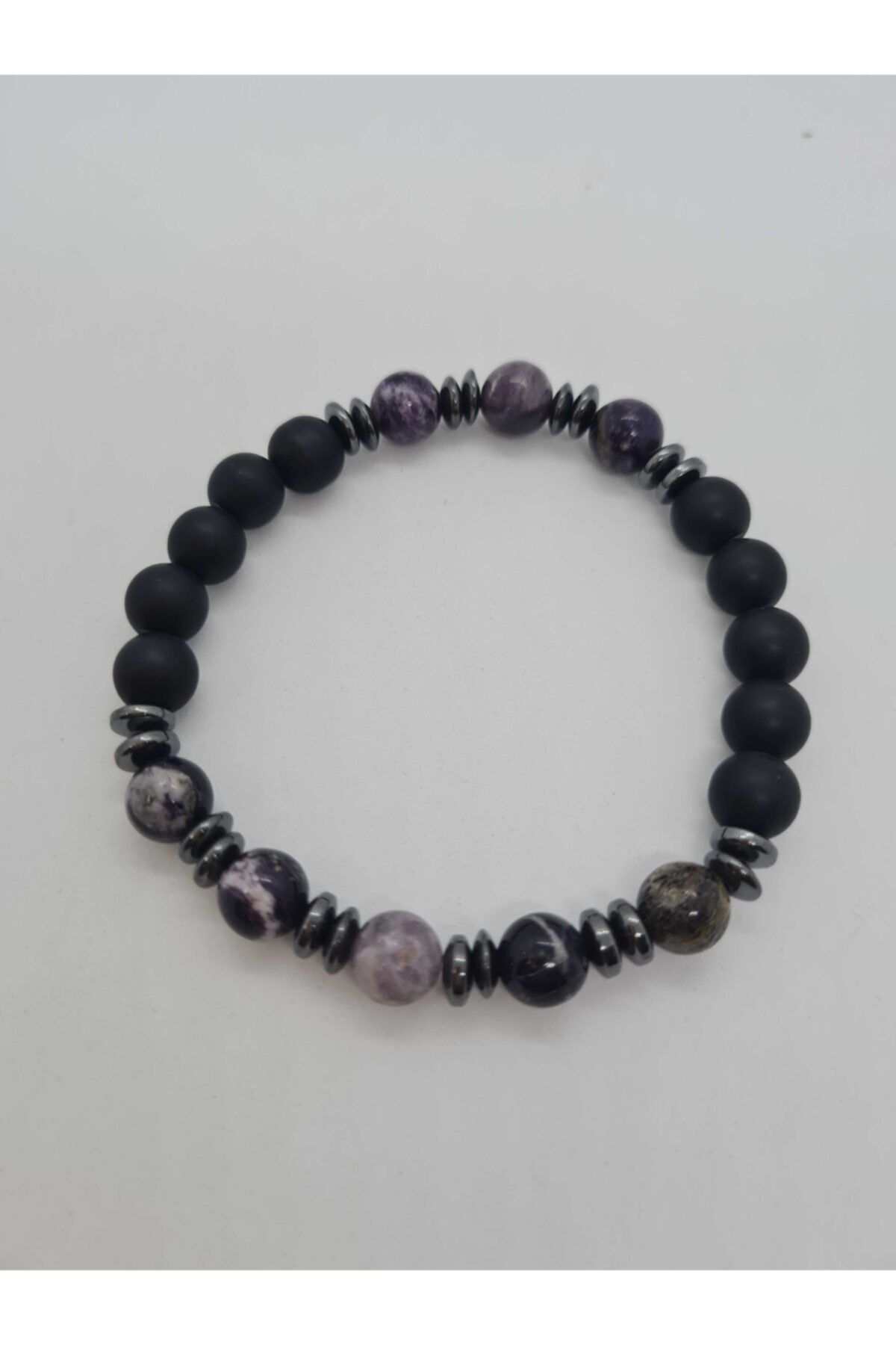 Sertifikalı Shungite, Hematit, Oniks Doğal Taş Bileklik Tasarım