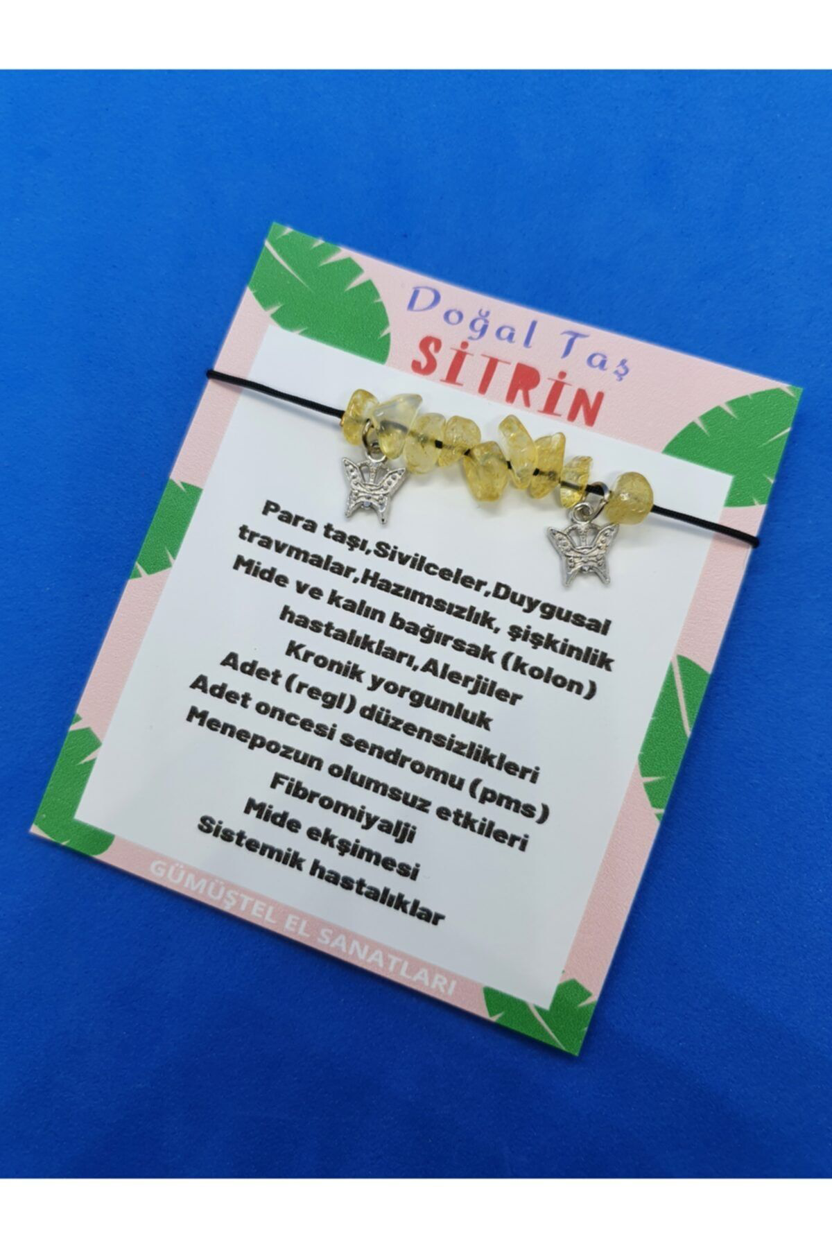 Sertifikalı Sitrin Doğal Taş Bileklik Kelebek Detaylı Orijinal Do