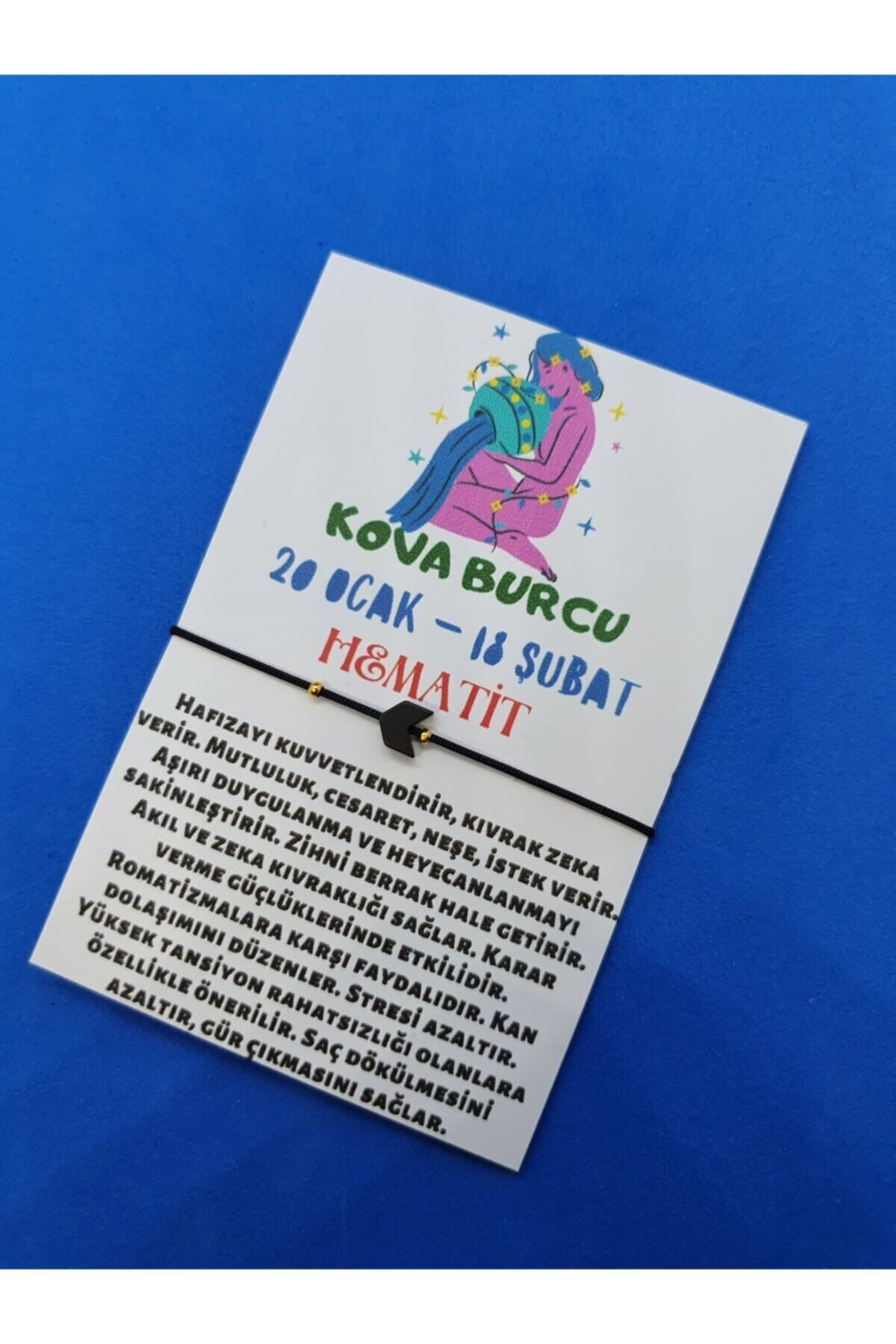 Sertifikalı Siyah Kova Burcu Hematit Doğal Taş Ip Burç Bilekliği
