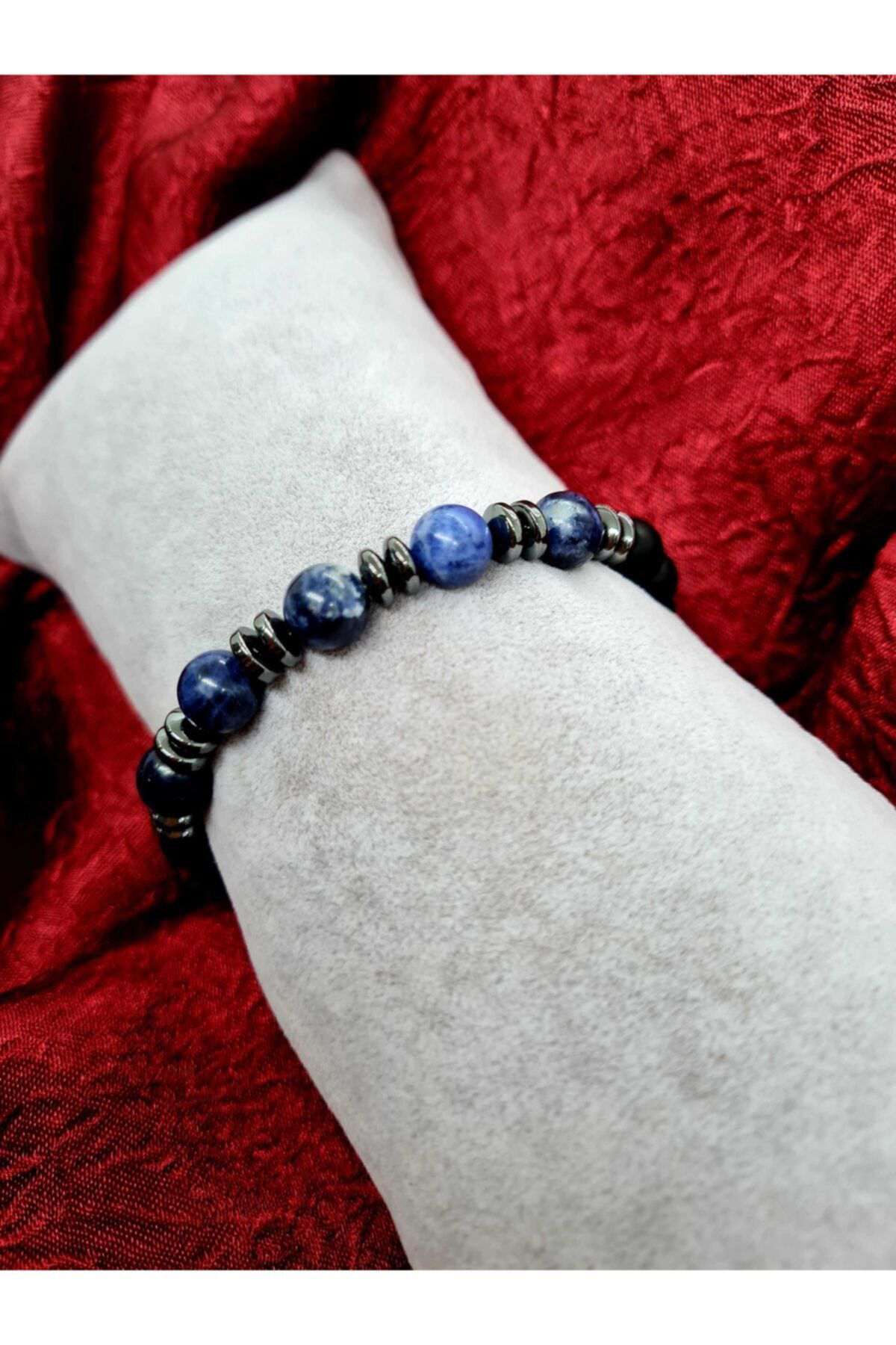 Sertifikalı Sodalit Hematit Oniks Doğal Taş Bileklik