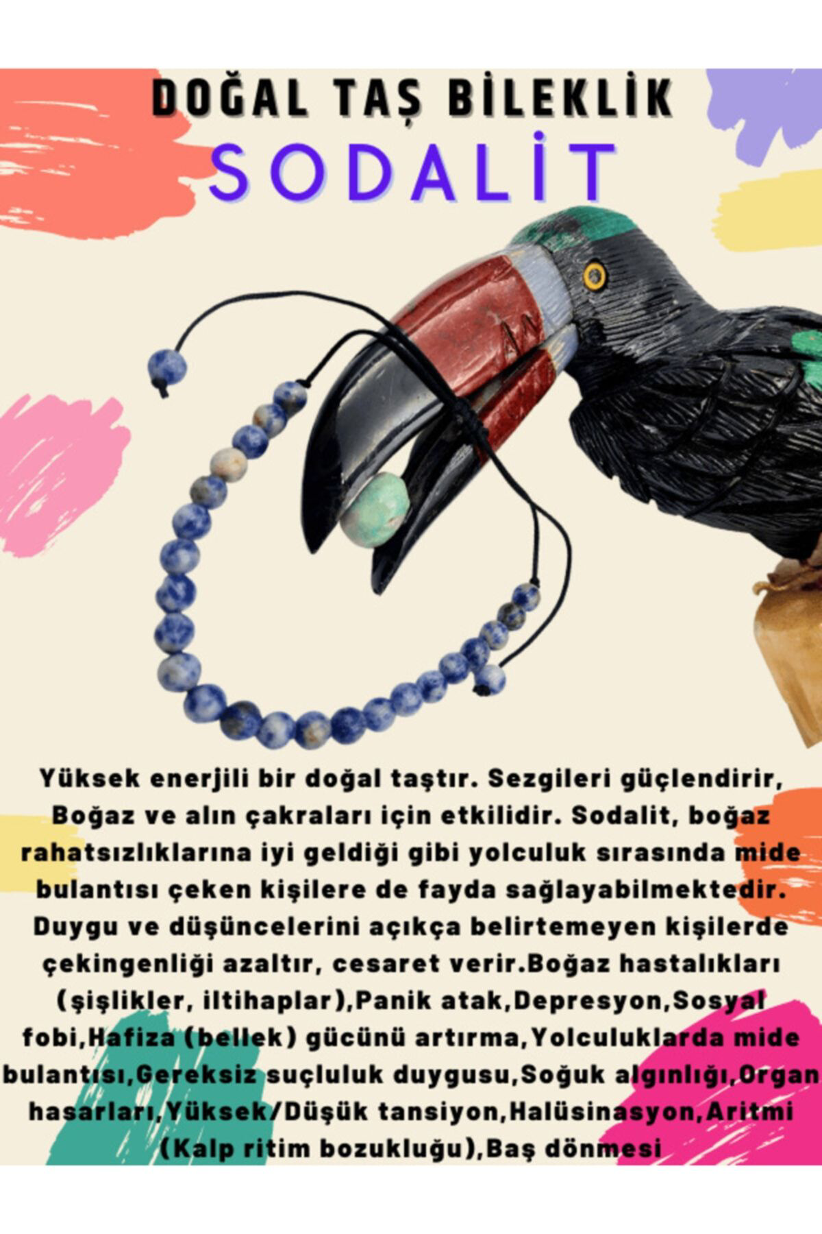 Sertifikalı Sodalit Doğal Taş Bileklik Ayarlamalı Kilit Sistemi H