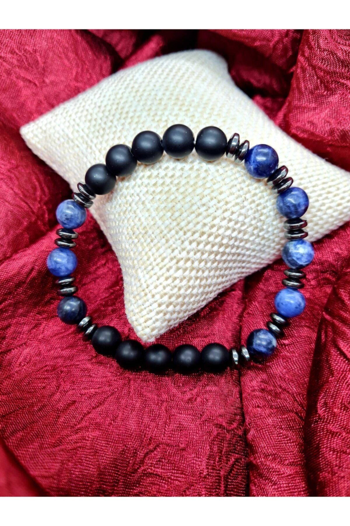 Sertifikalı Sodalit Hematit Oniks Doğal Taş Bileklik