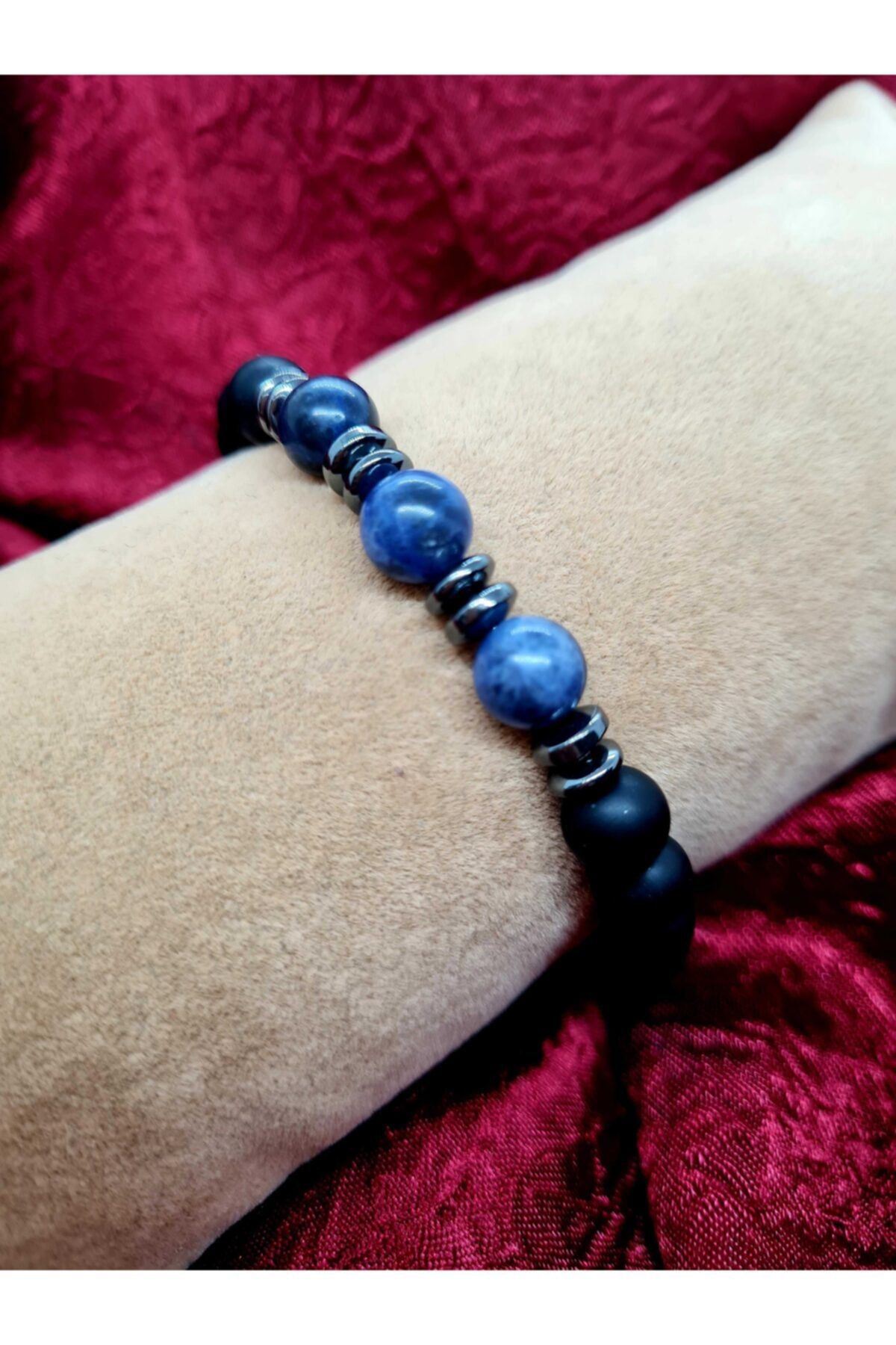 Sertifikalı Sodalit Hematit Oniks Doğal Taş Bileklik
