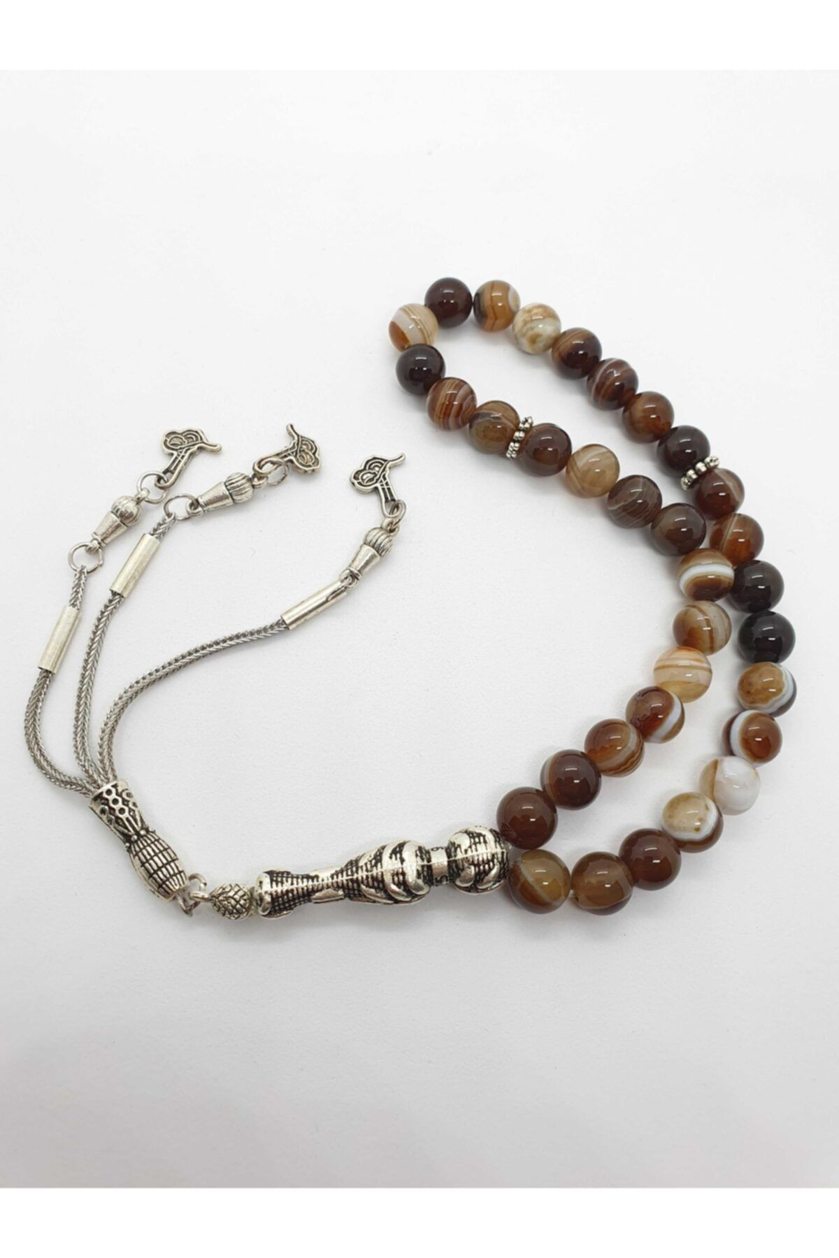Gümüştel El Sanatlari Sertifikalı Süleymaniye Akik Taşı Doğal Taş Tesbih 8 Mm Kahve Dam