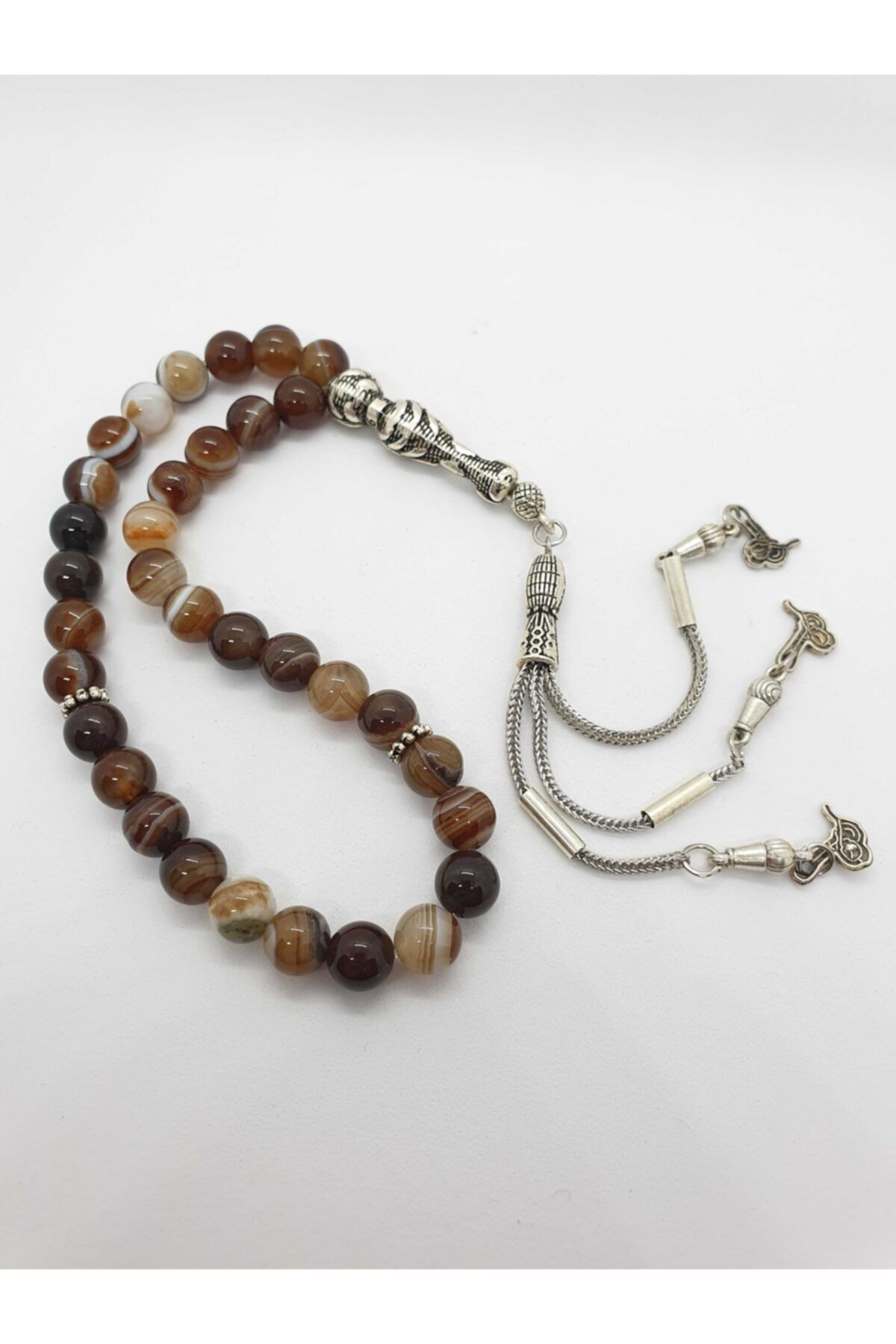 Gümüştel El Sanatlari Sertifikalı Süleymaniye Akik Taşı Doğal Taş Tesbih 8 Mm Kahve Dam